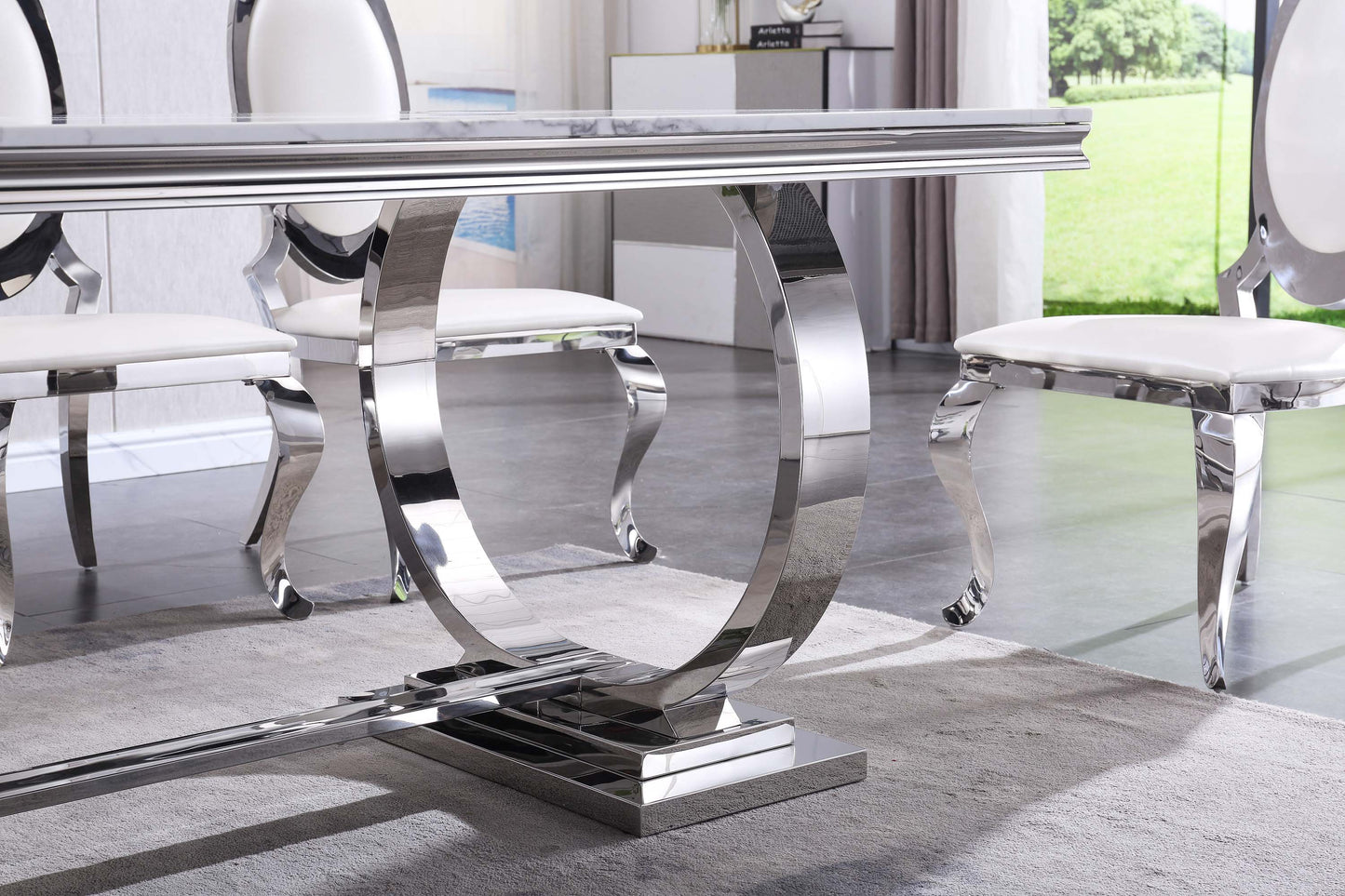 RDT316 Solid Marble Dining Table with Gold/Silver Metal Base