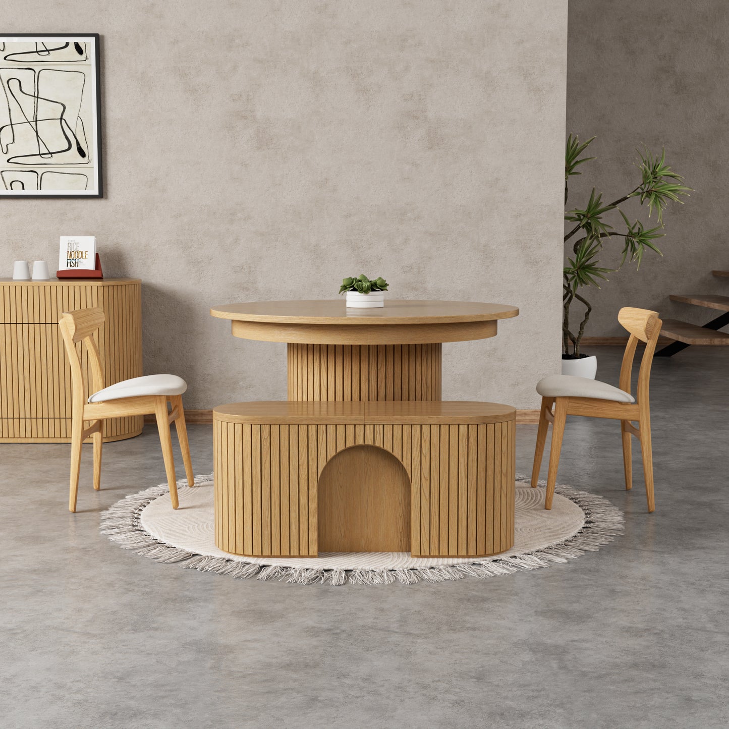 T001 OAK VENEER EXTENDABLE DINING TABLE & SET
