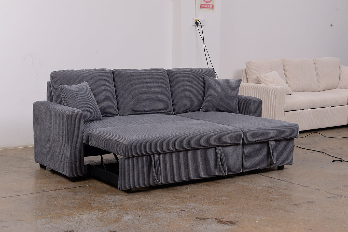 SMB8037 Corduroy Fabric Storage Chaise with Wheels