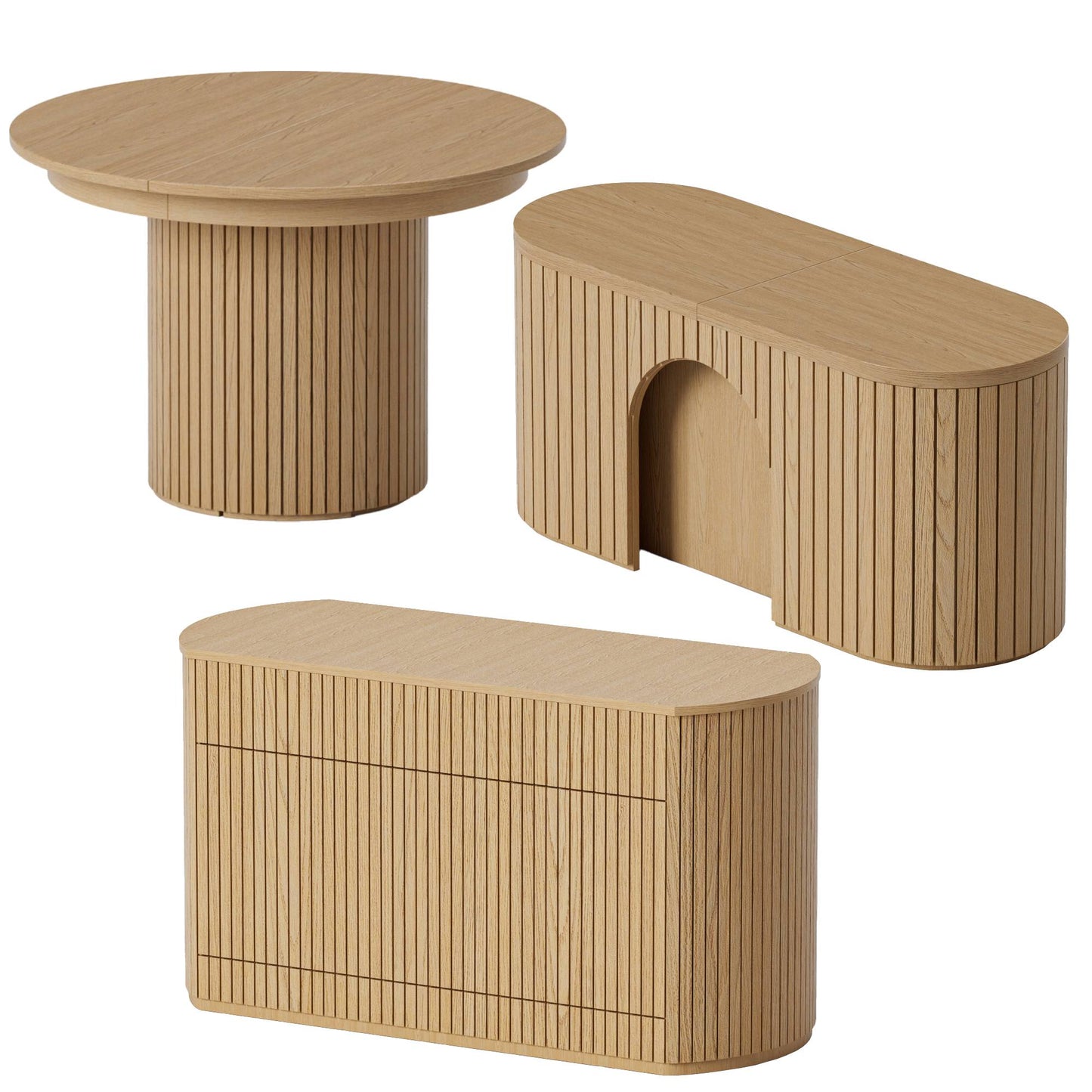 T001 OAK VENEER EXTENDABLE DINING TABLE & SET