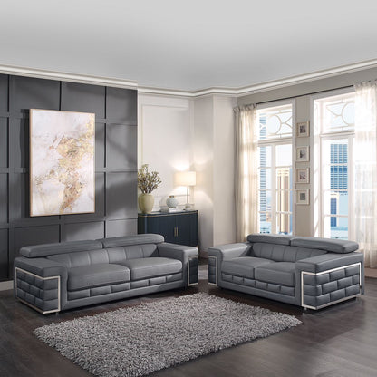 8046 Genuine Leather Sofa with Adjustable Headrest
