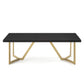 CT020 Modern Black Rectangular Coffee Table with Brushed Gold Base