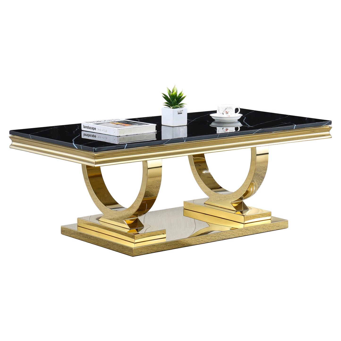 CT316 Classic Black Marble Coffee Table with Gold Base