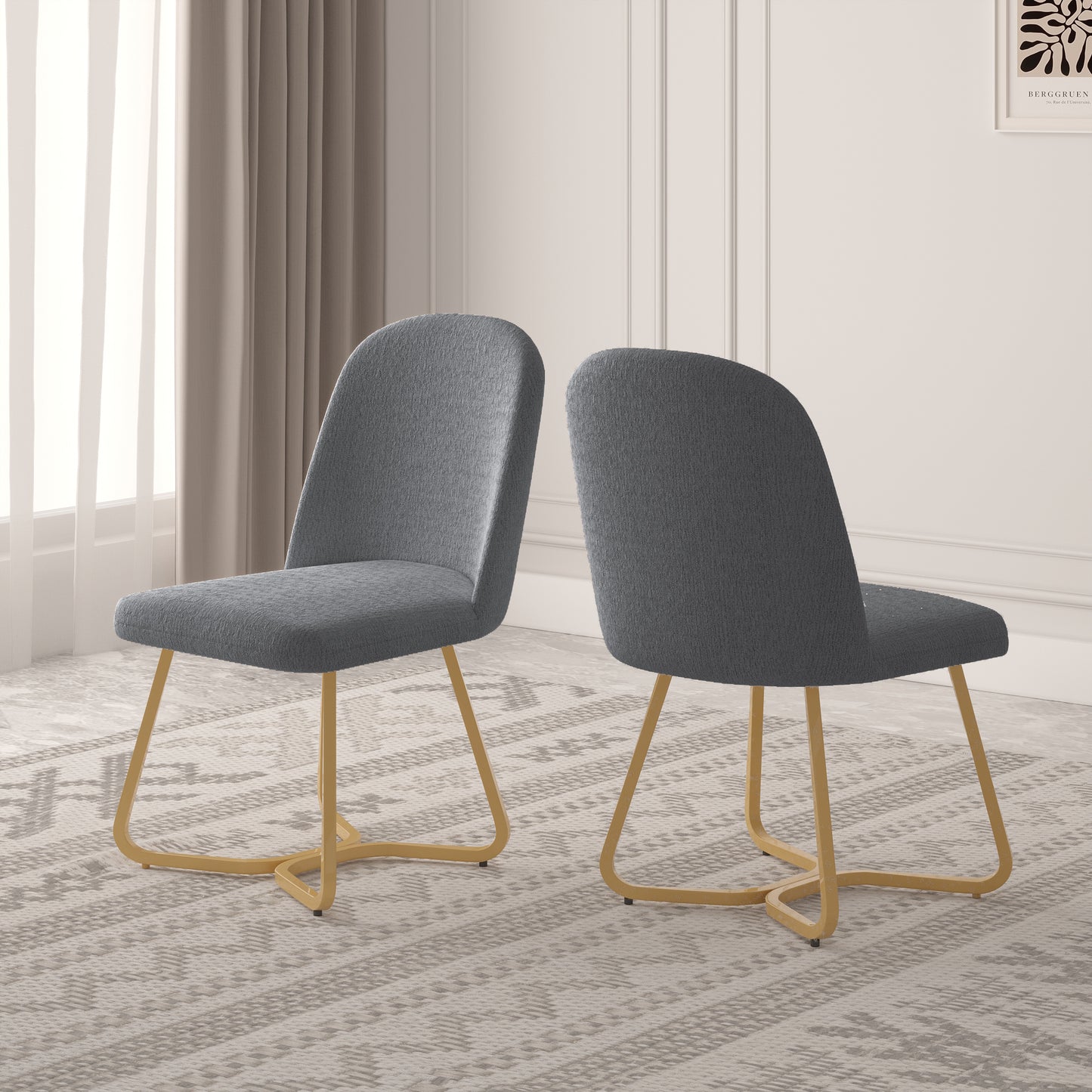 DC20 Set of 2 Fabric Dining Chairs with Brushed Gold Base