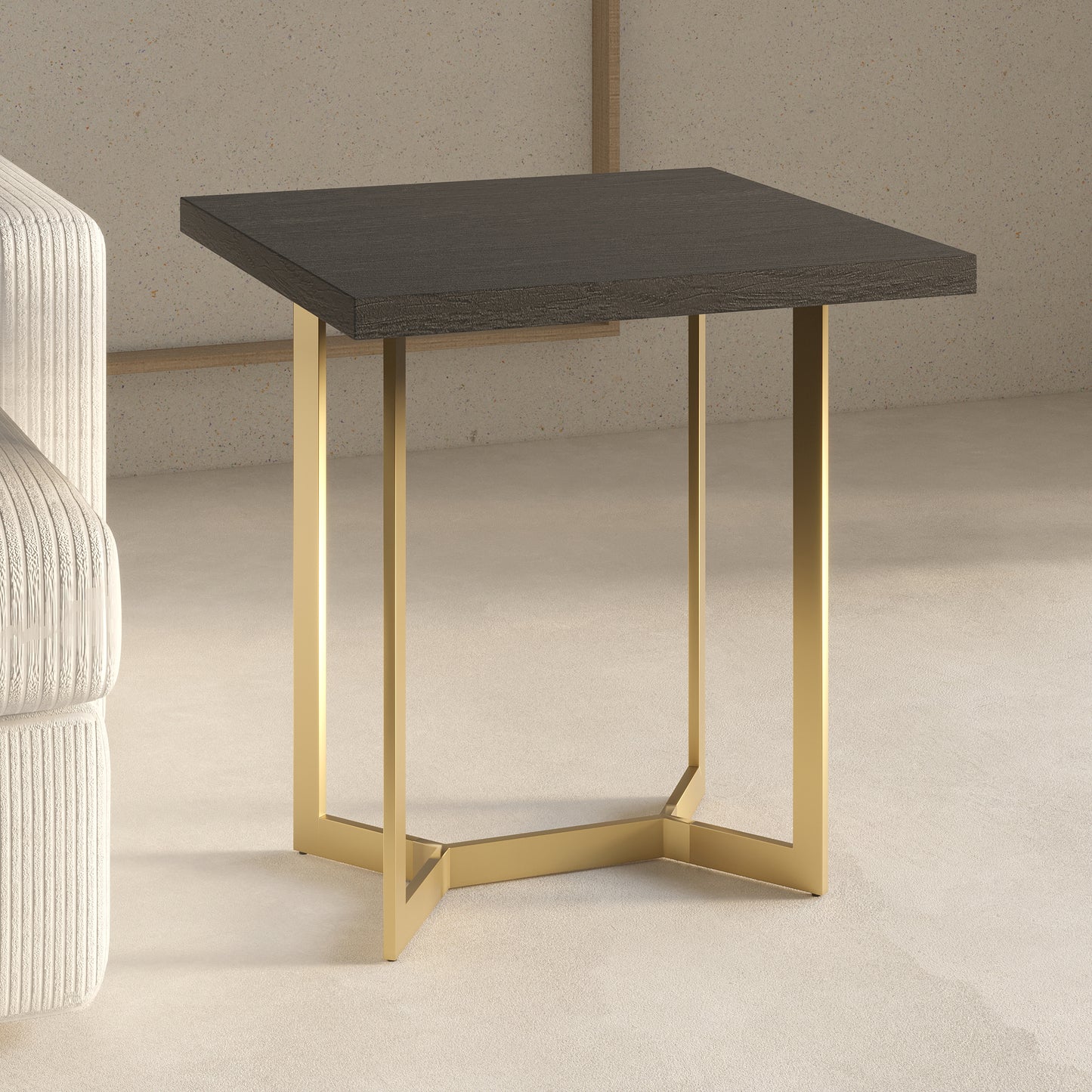 ET020 Black Rectangular End Table with Brushed Gold Base