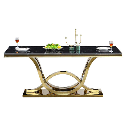 RDT315 Solid Marble/ Tempered Glass Top Rectangular Dining Table