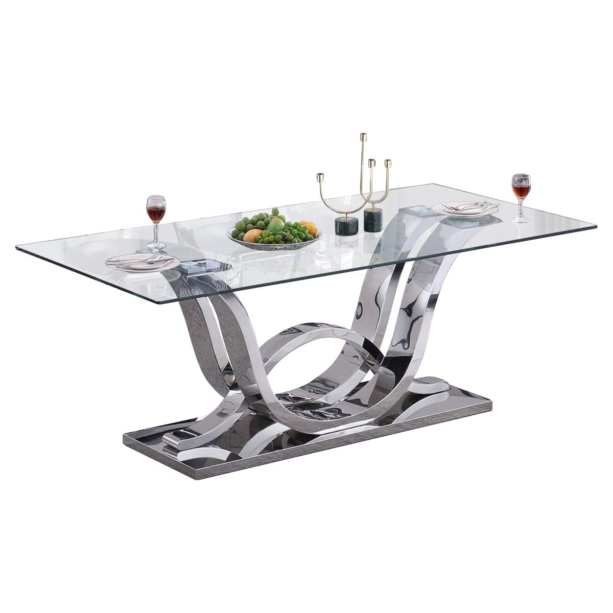 RDT315 Solid Marble/ Tempered Glass Top Rectangular Dining Table
