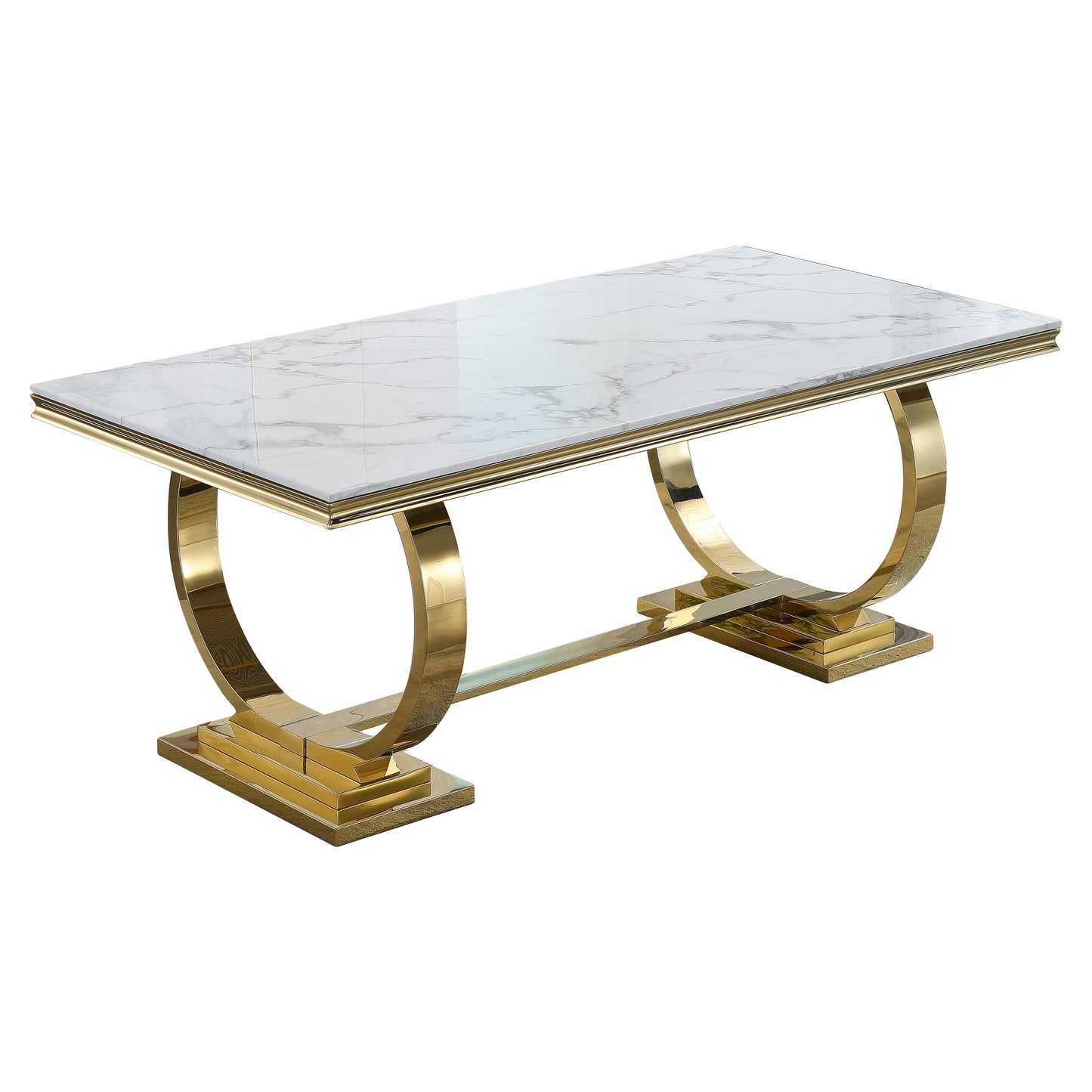 RDT316 Solid Marble Dining Table with Gold/Silver Metal Base