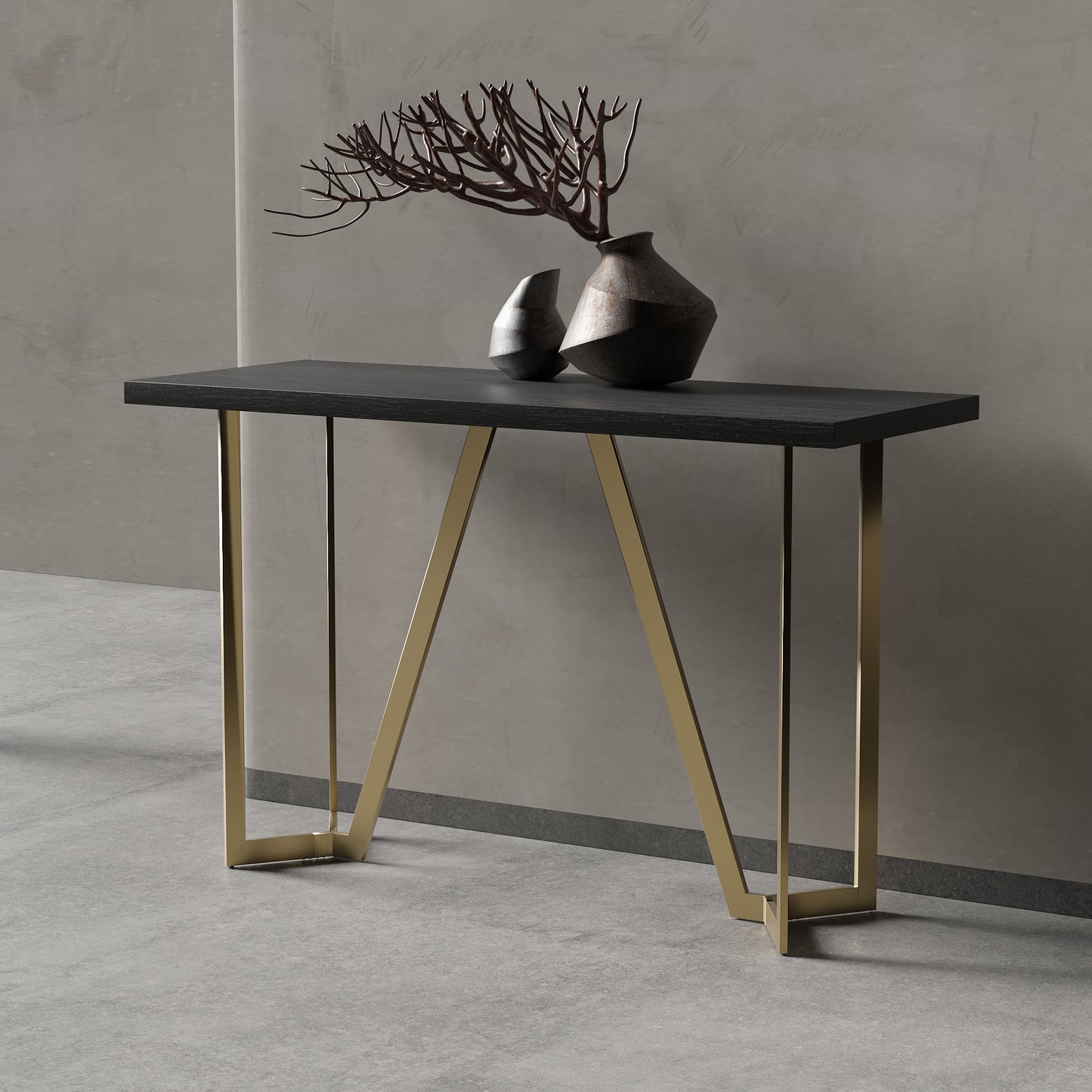 ST020 Black Rectangular Top Console Table with Brushed Gold Base