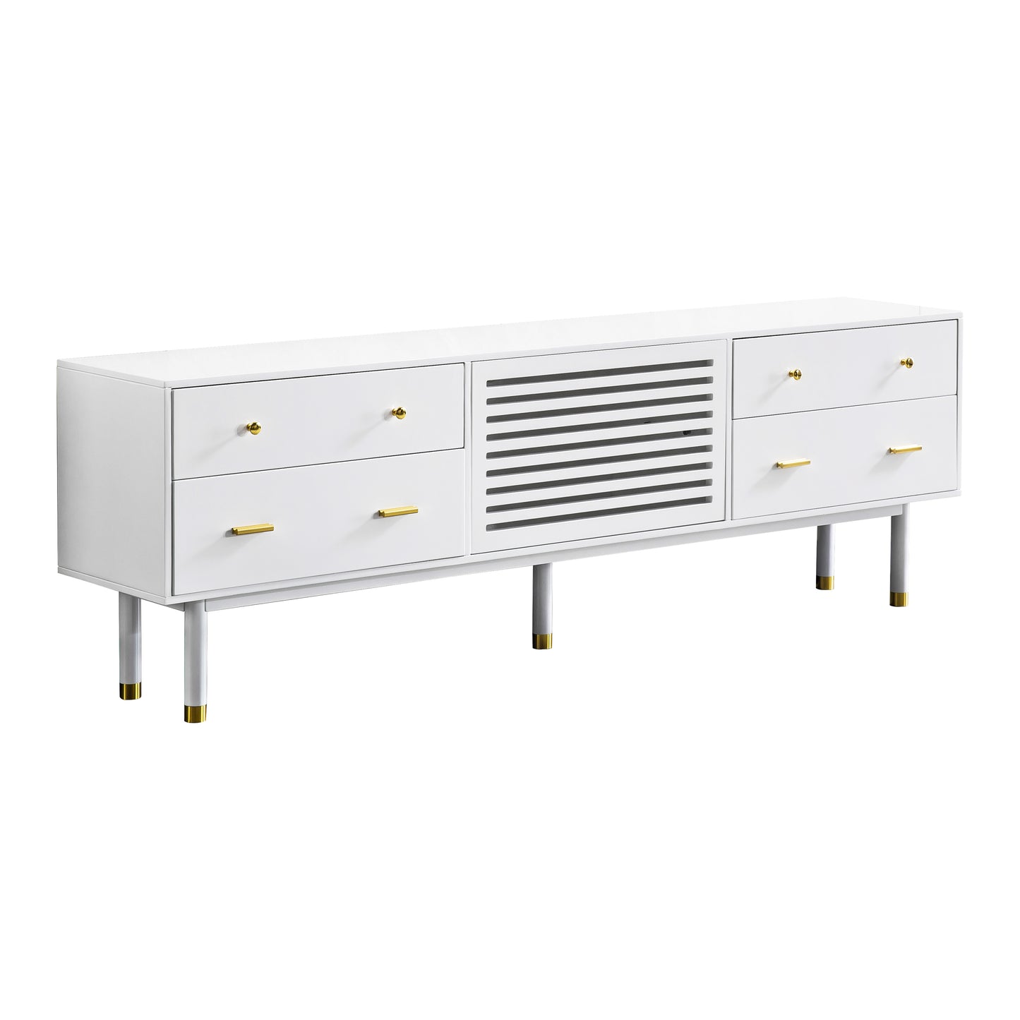 TV005 Modern White Lacquer TV Stand with Wooden Legs