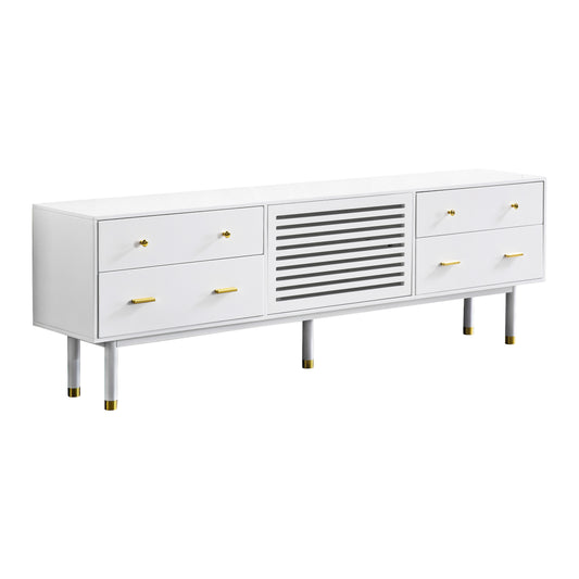 TV005 Modern White Lacquer TV Stand with Wooden Legs