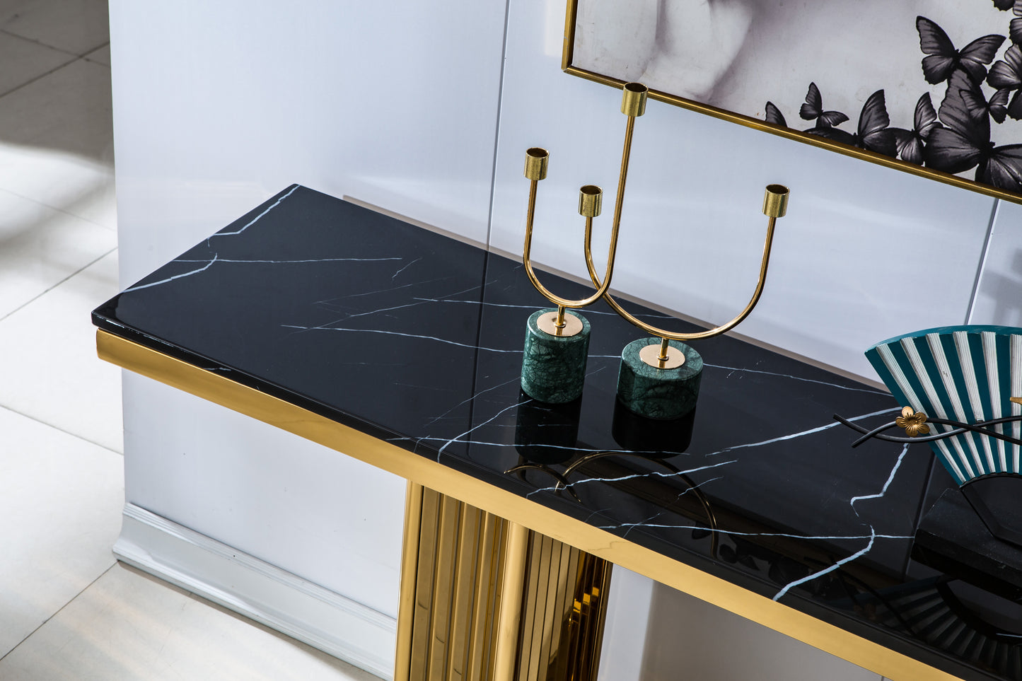 ST311 Solid Marble Console Table with Gold Finish Base