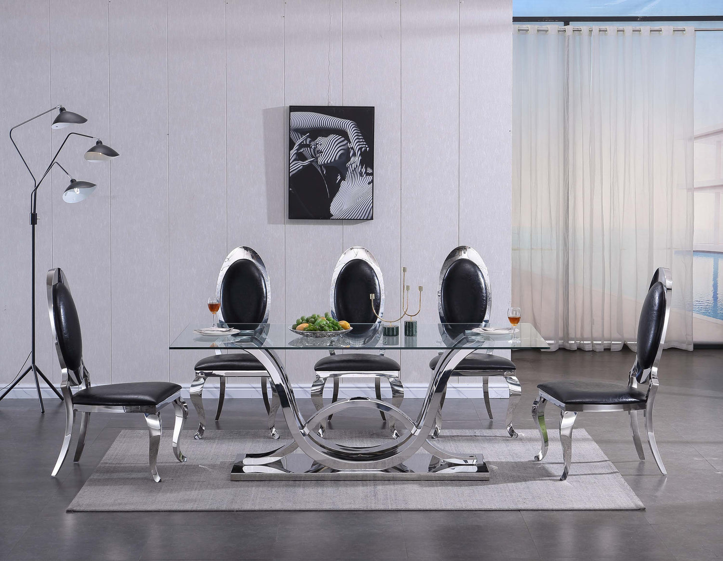 RDT315 Solid Marble/ Tempered Glass Top Rectangular Dining Table