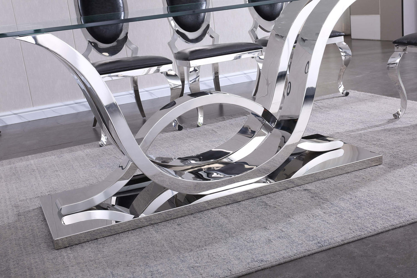 RDT315 Solid Marble/ Tempered Glass Top Rectangular Dining Table