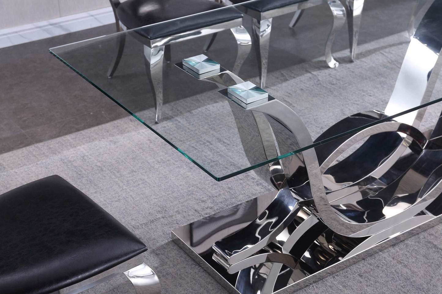 RDT315 Solid Marble/ Tempered Glass Top Rectangular Dining Table