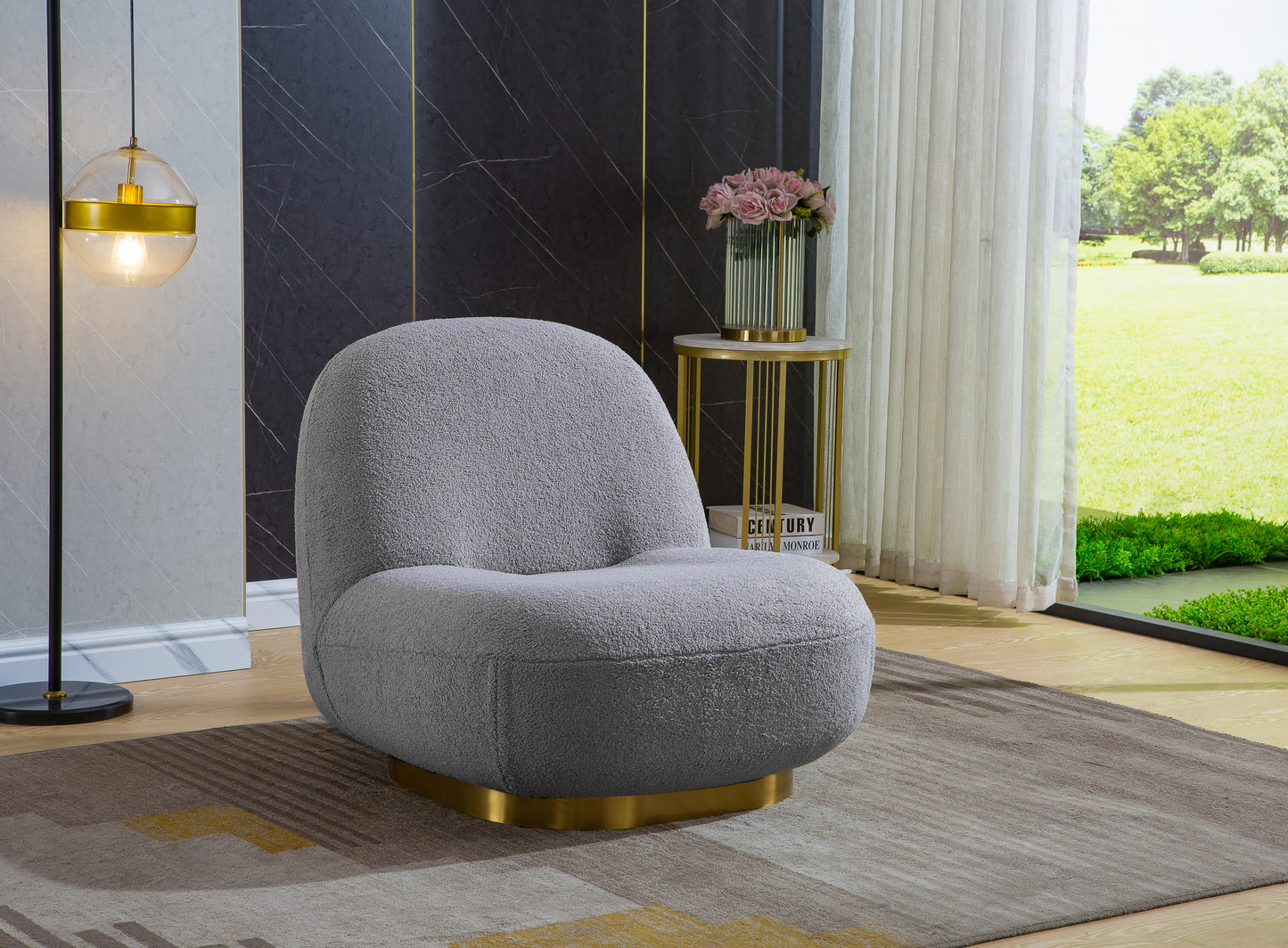 C601 Designer Boucle Swivel Barrel Chair