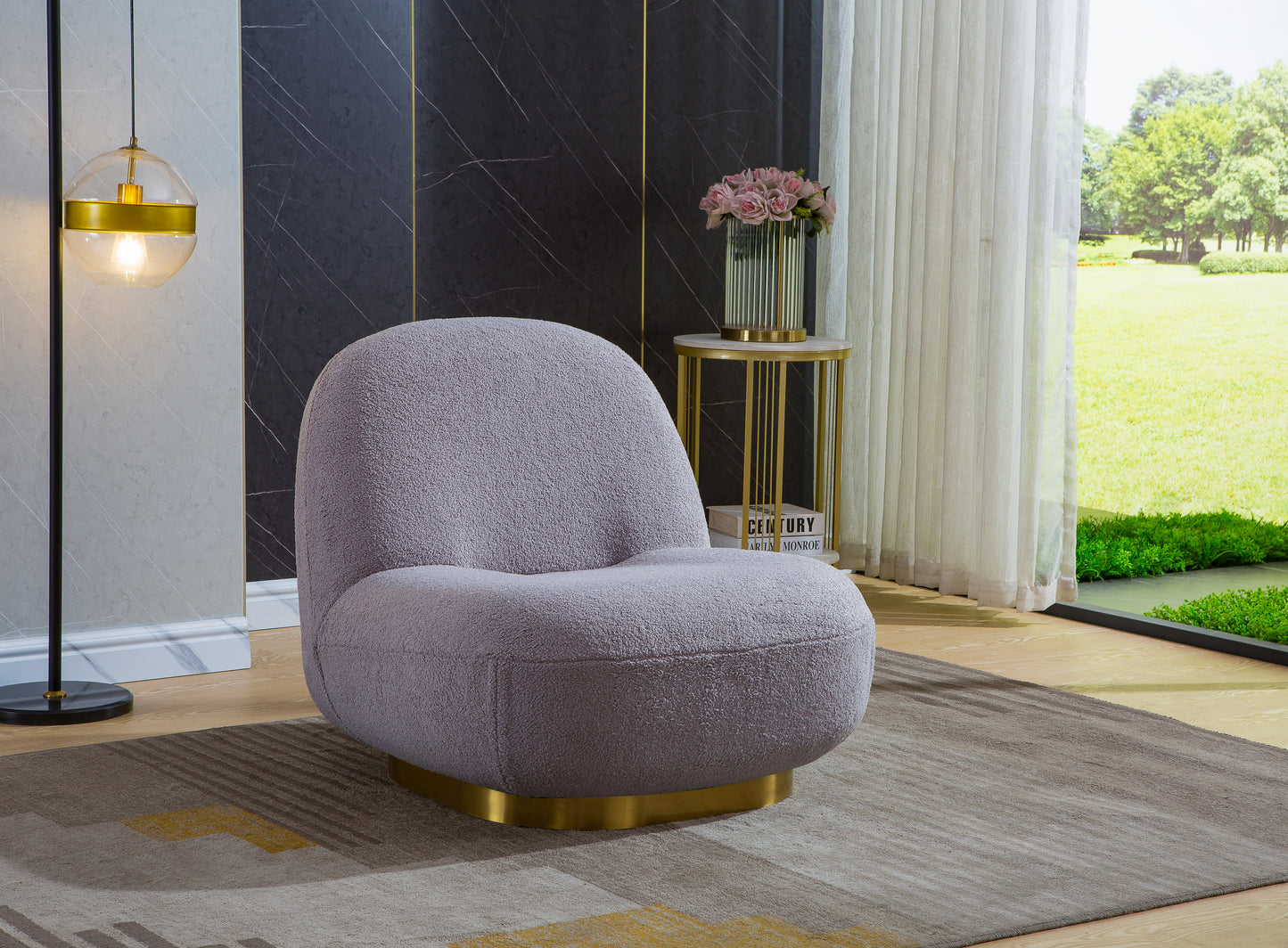 C601 Designer Boucle Swivel Barrel Chair