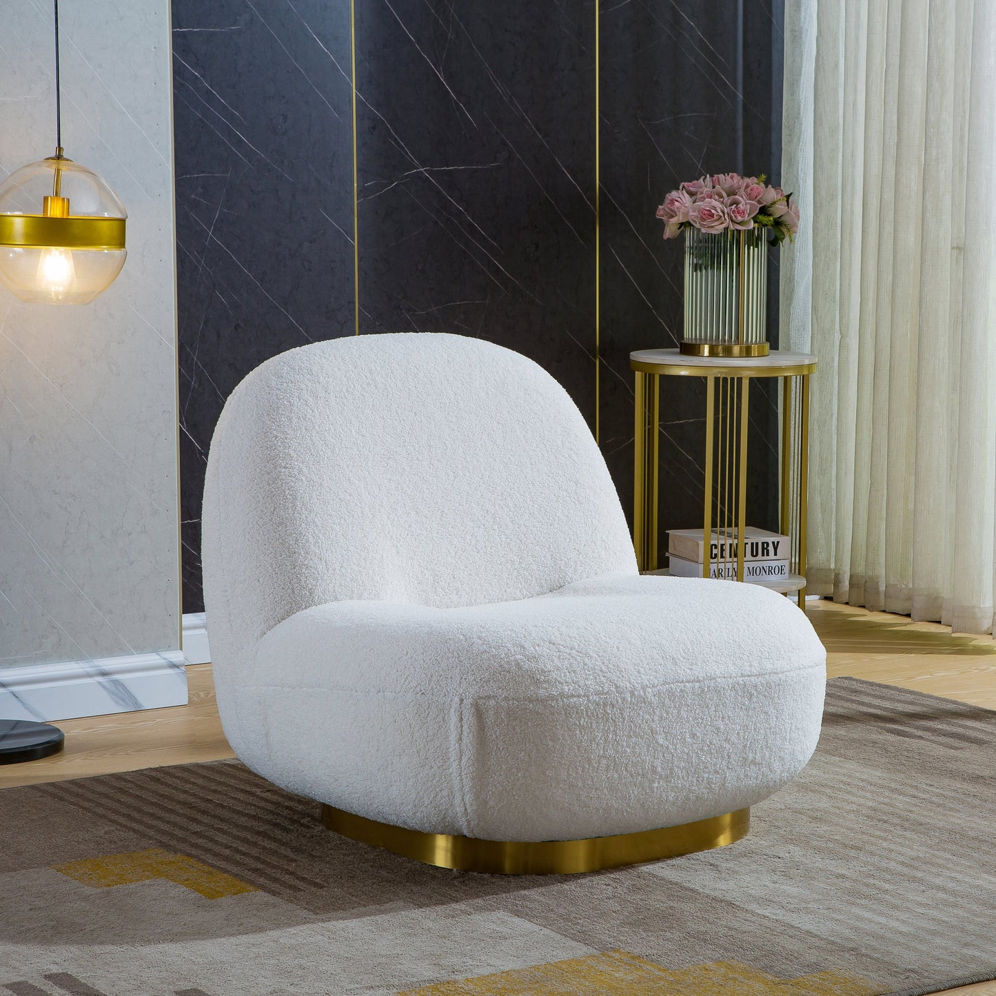 C601 Designer Boucle Swivel Barrel Chair