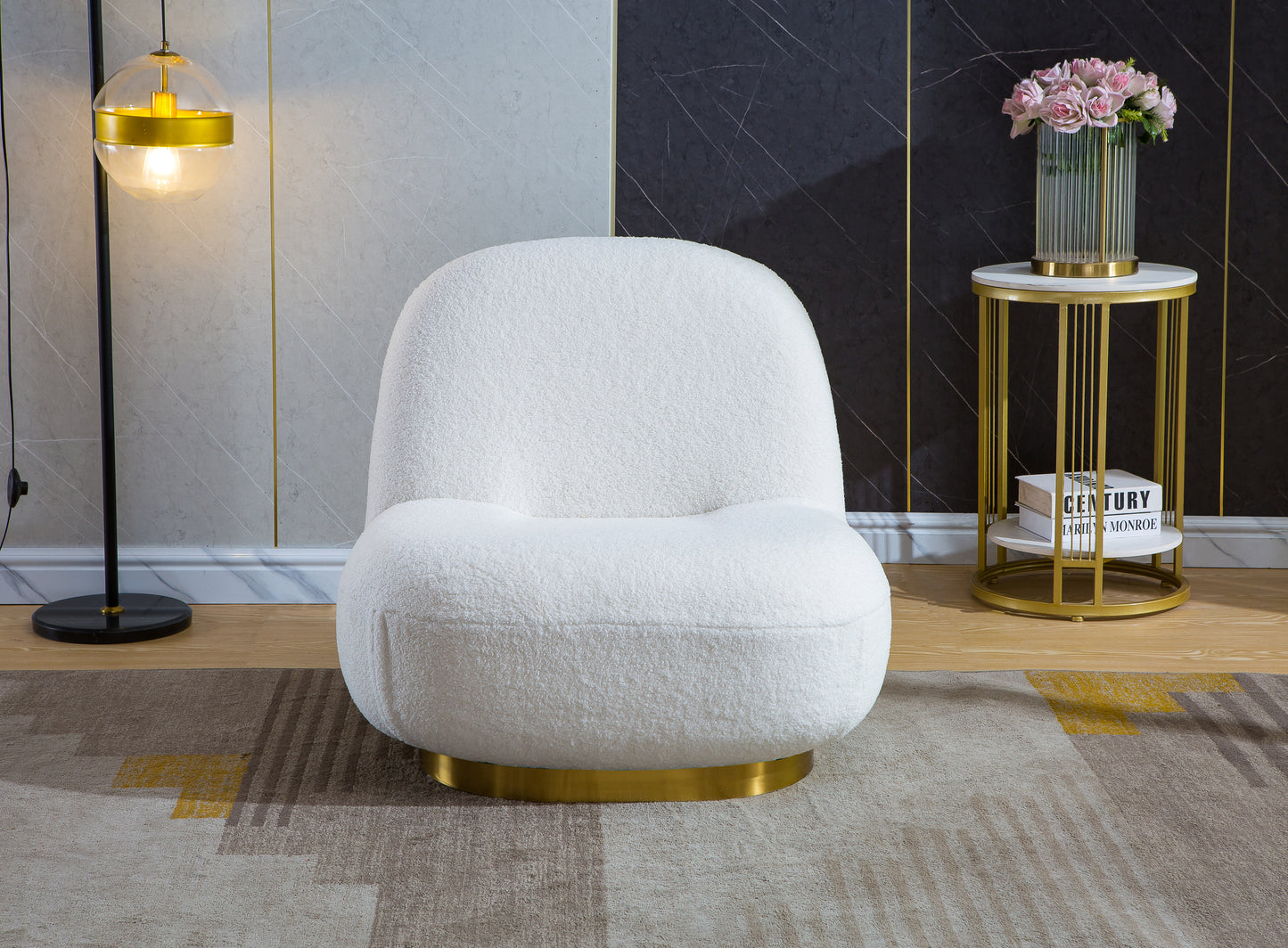 C601 Designer Boucle Swivel Barrel Chair