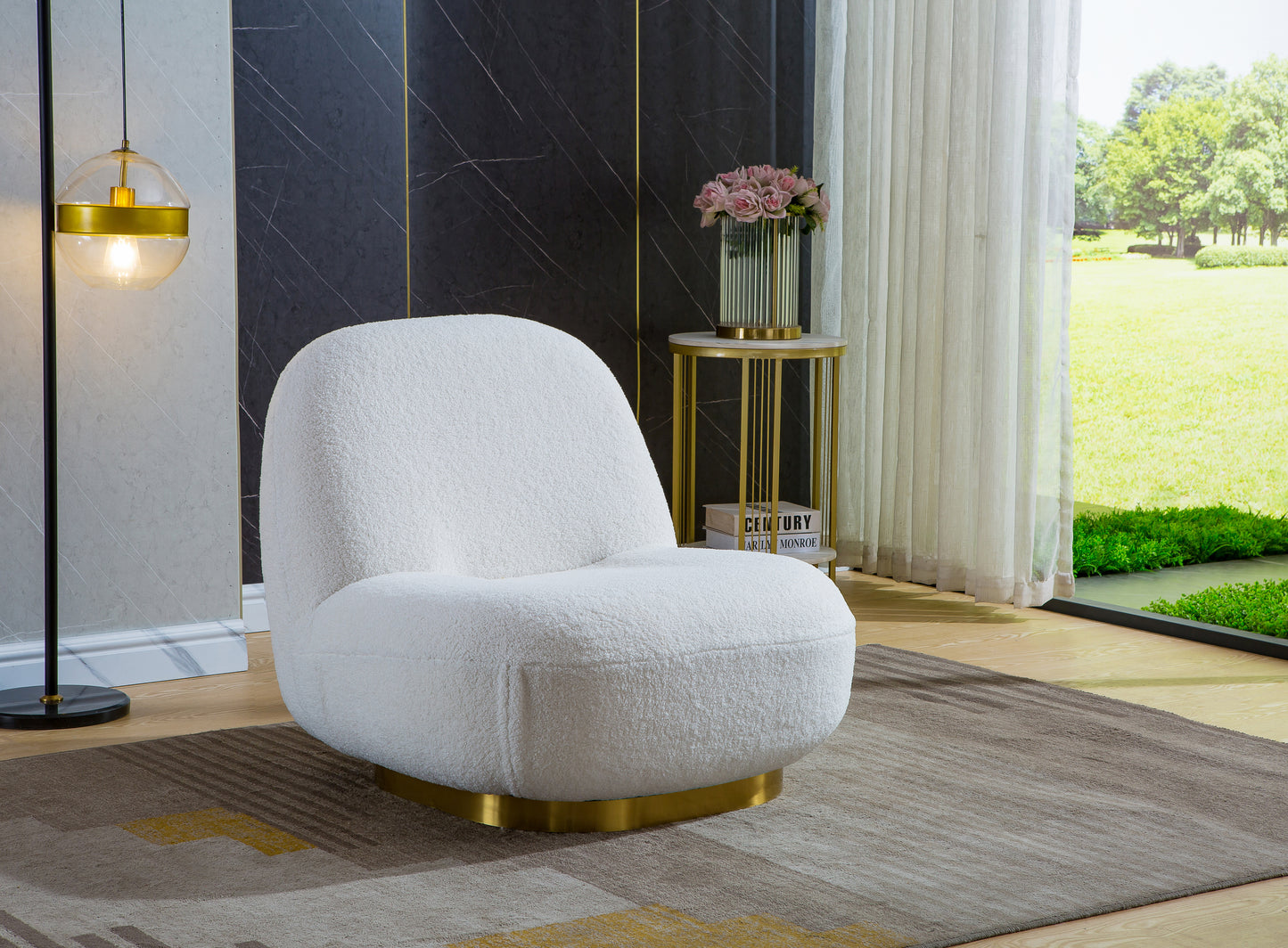 C601 Designer Boucle Swivel Barrel Chair