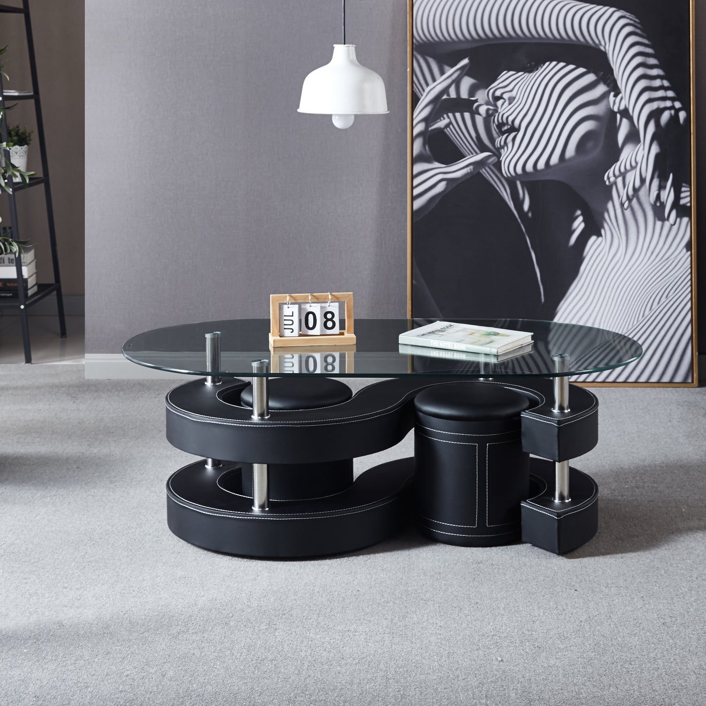 CT255 Oval Coffee Table with 2 Storage Stools