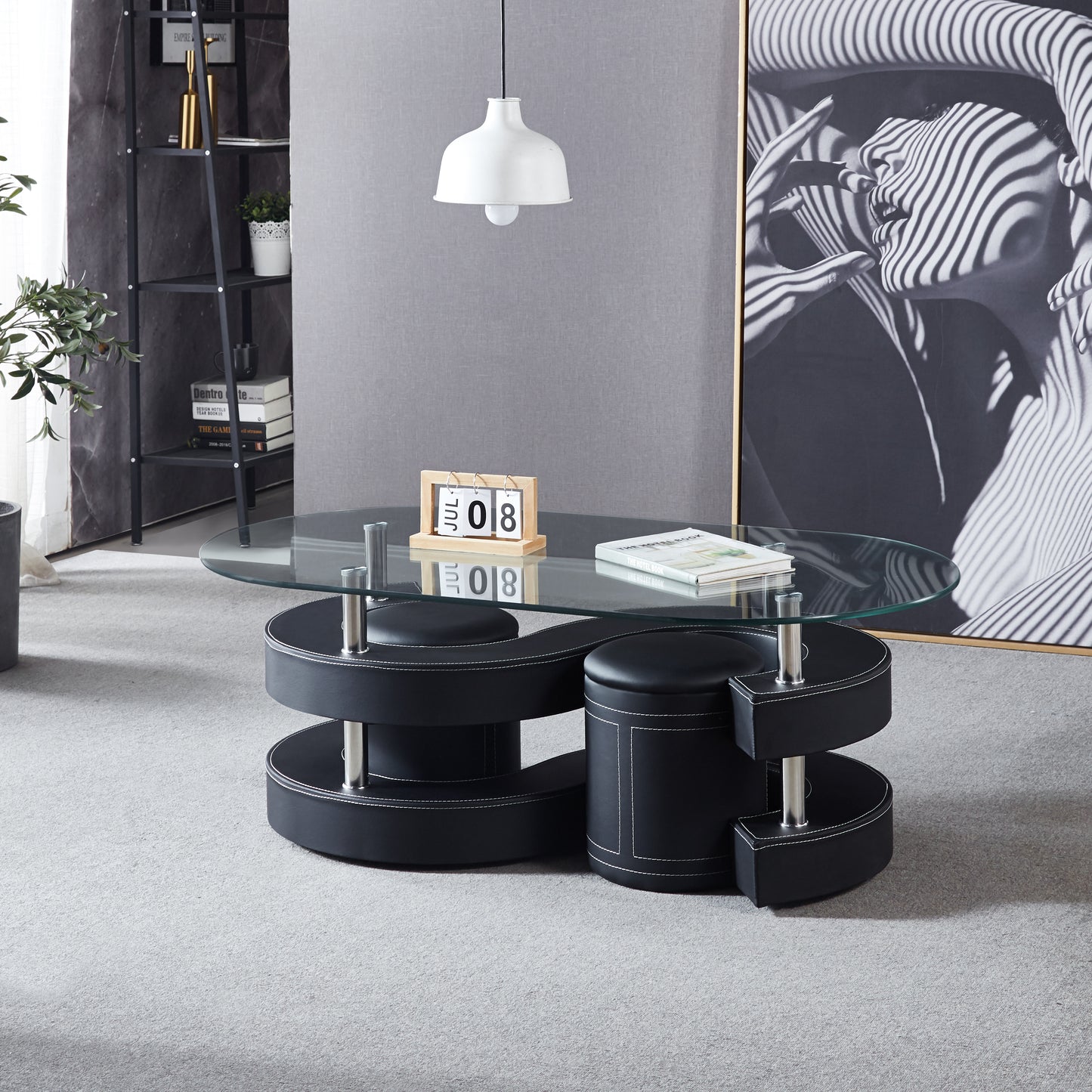 CT255 Oval Coffee Table with 2 Storage Stools