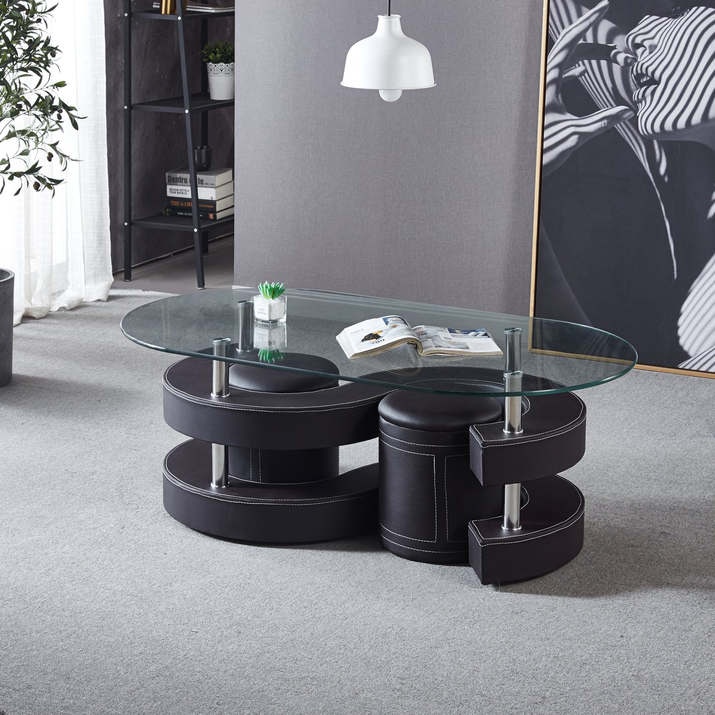 CT255 Oval Coffee Table with 2 Storage Stools