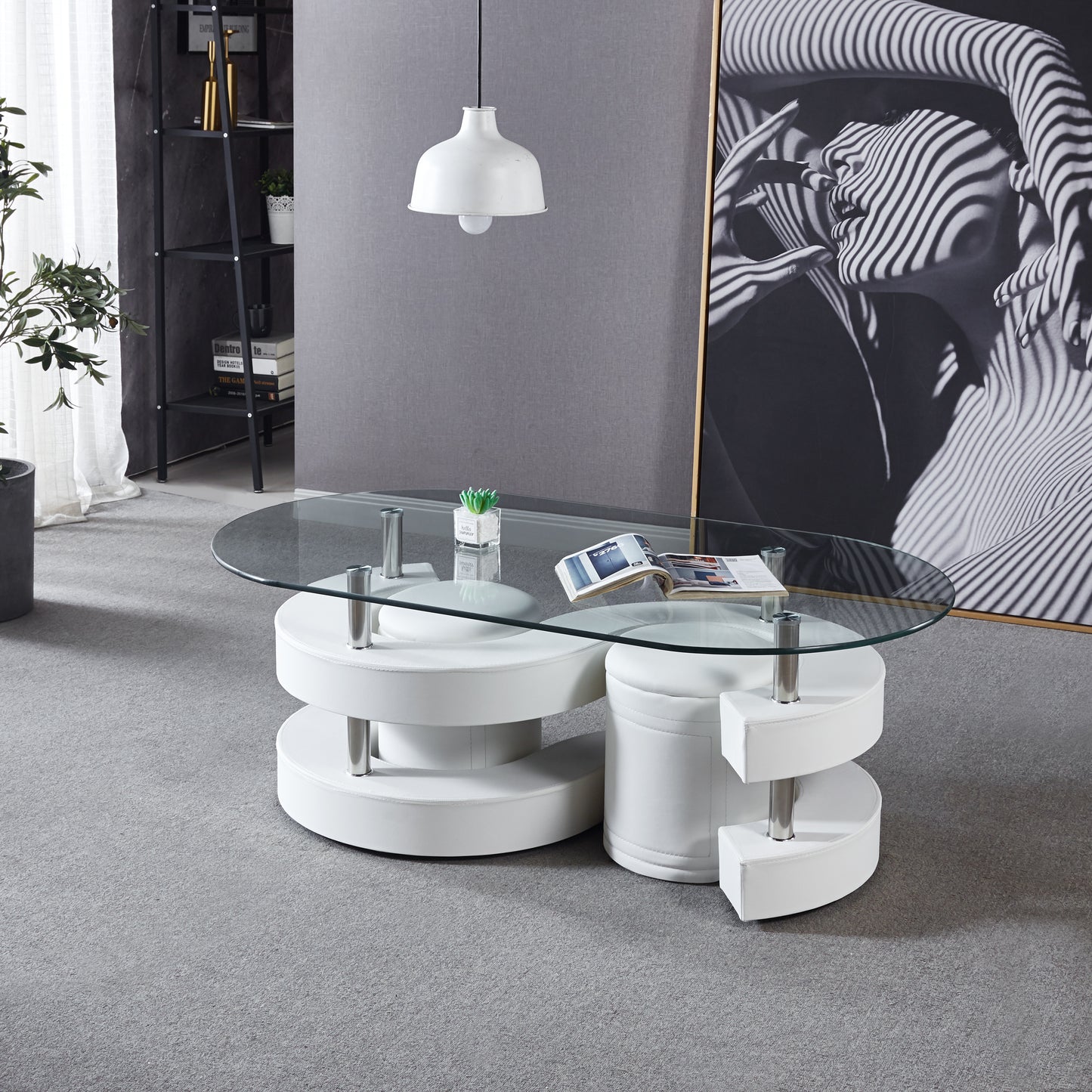 CT255 Oval Coffee Table with 2 Storage Stools