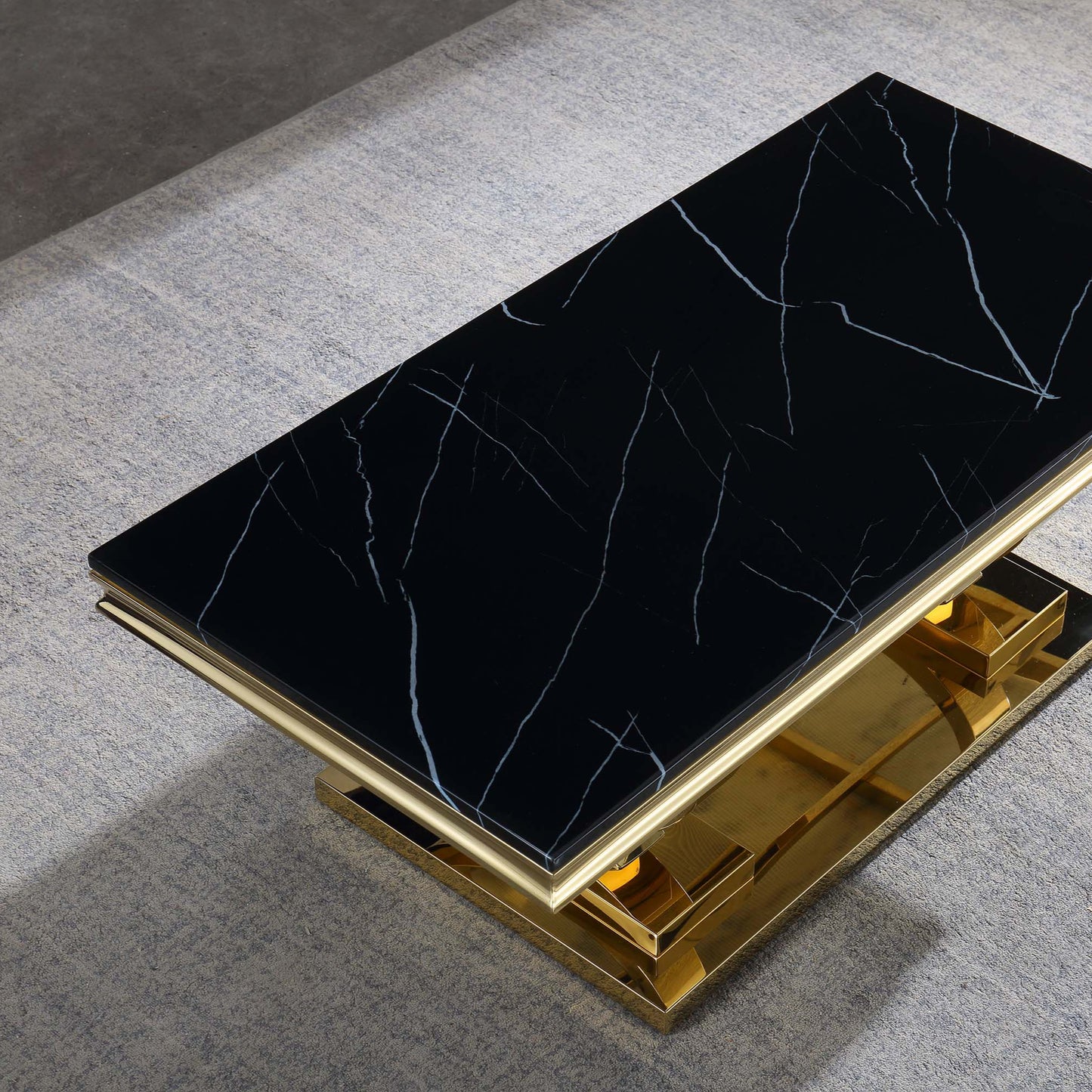 CT316 Classic Black Marble Coffee Table with Gold Base
