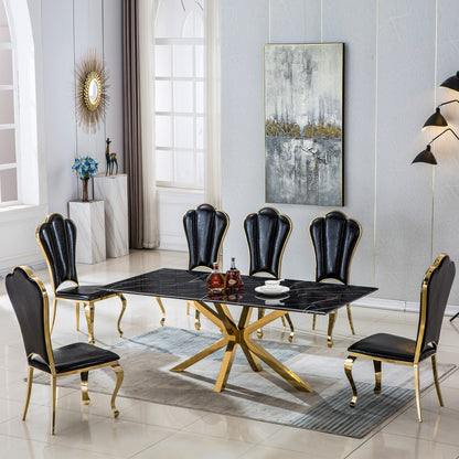 DT201 High-Quality Marble Top Dining Table with Gold/Silver Base