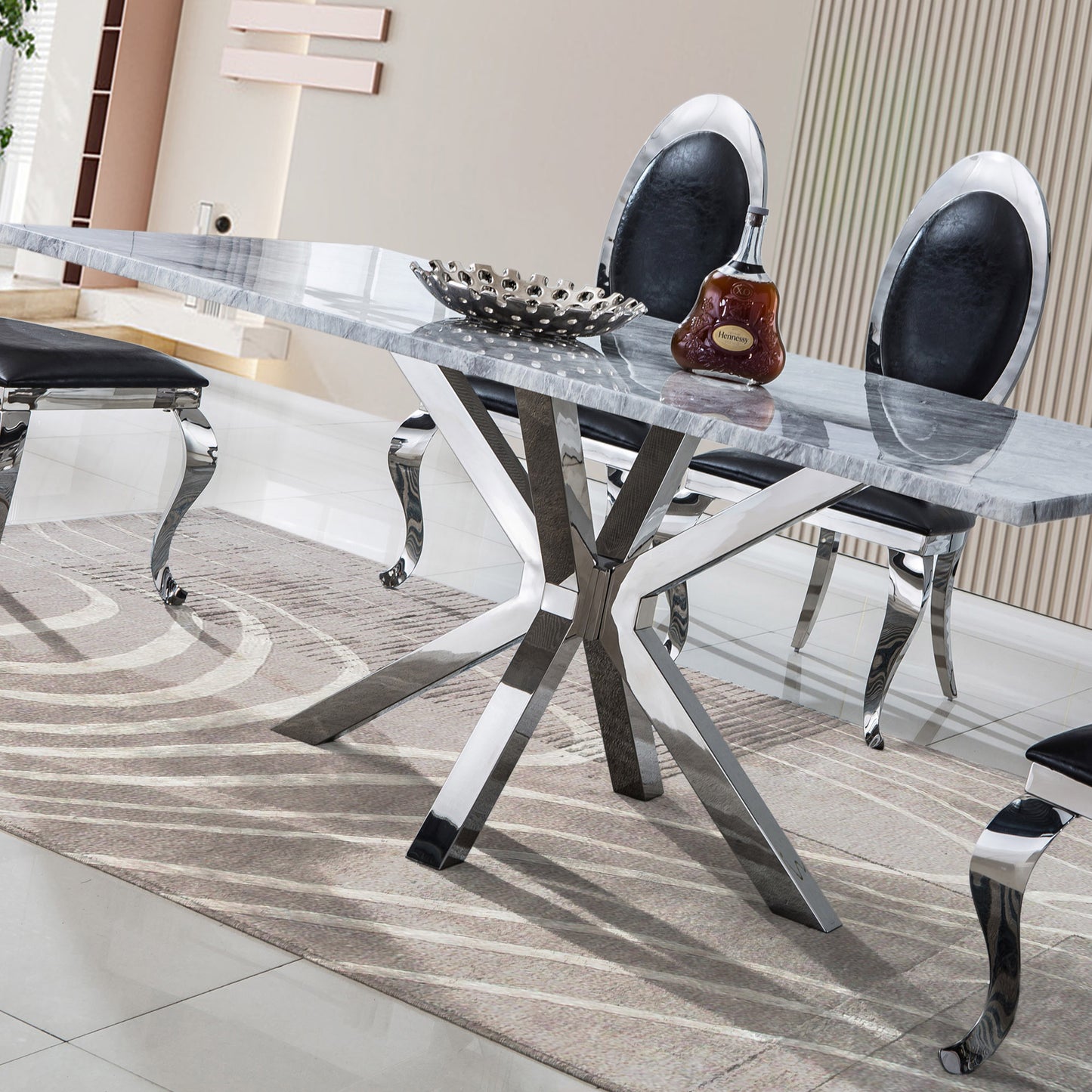 DT201 High-Quality Marble Top Dining Table with Gold/Silver Base