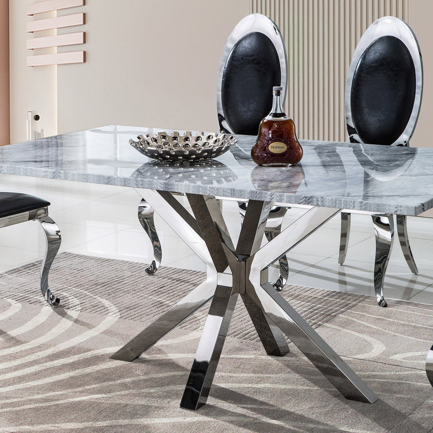 DT201 High-Quality Marble Top Dining Table with Gold/Silver Base