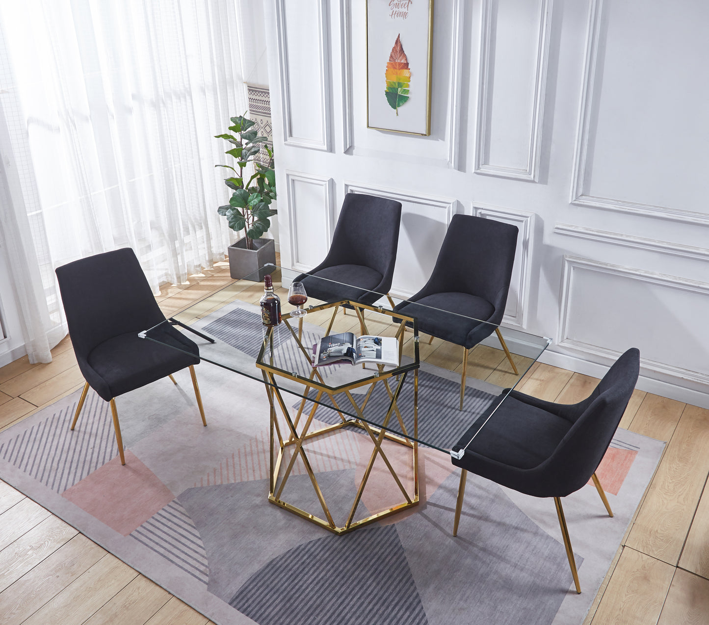 DT303 Modern Glass Top Rectangular Dining Table