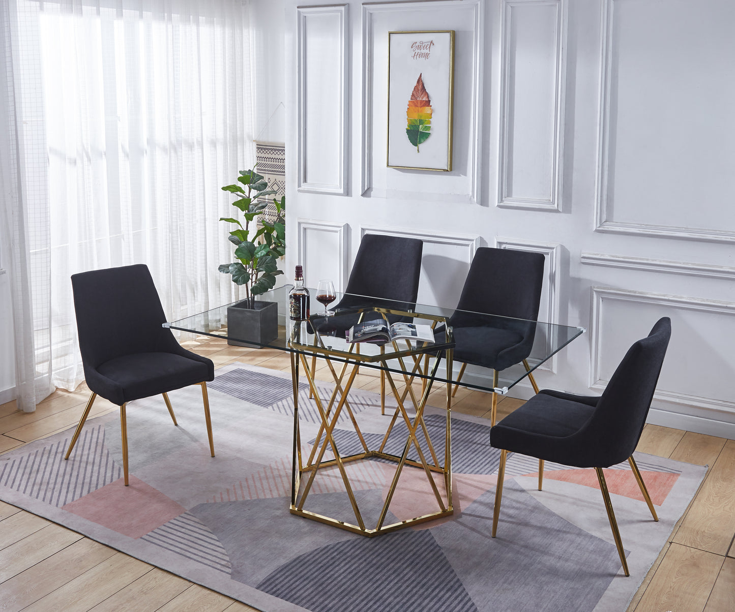 DT303 Modern Glass Top Rectangular Dining Table