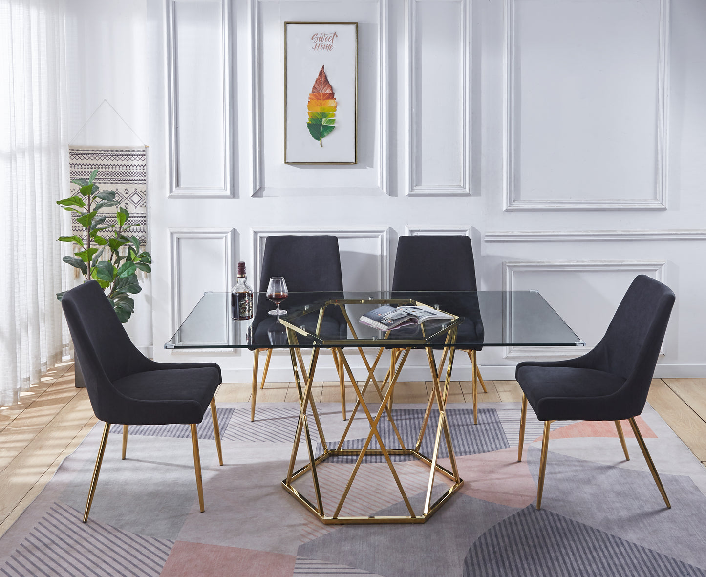 DT303 Modern Glass Top Rectangular Dining Table