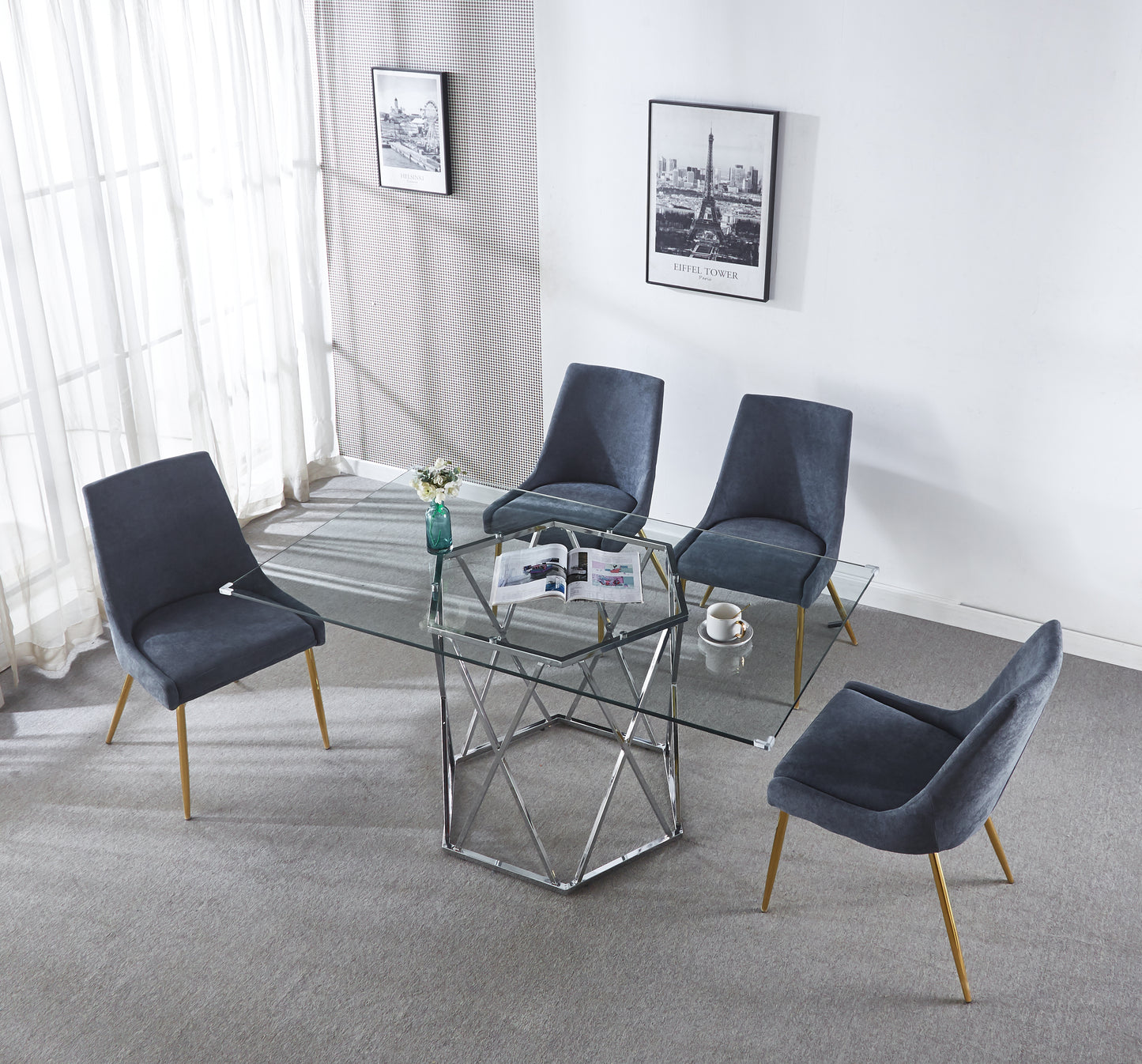 DT303 Modern Glass Top Rectangular Dining Table