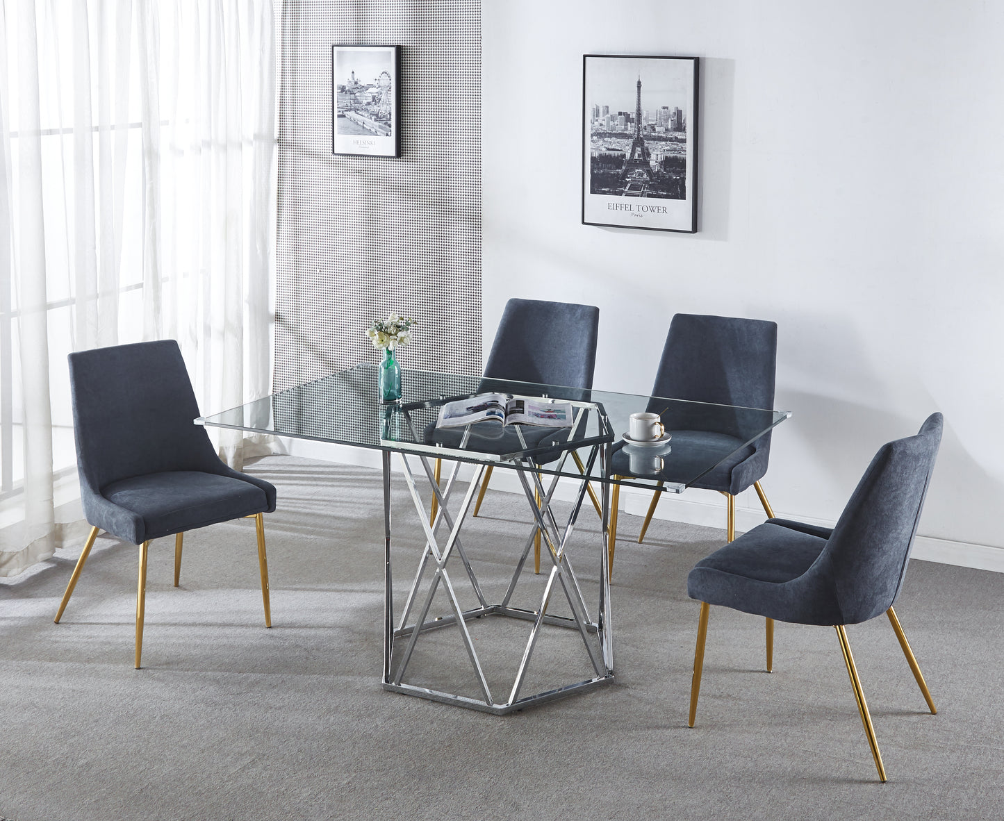 DT303 Modern Glass Top Rectangular Dining Table