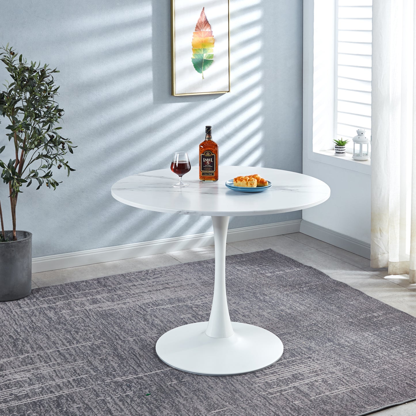 DT90 Printed Marble/ Metal Top Dining Table