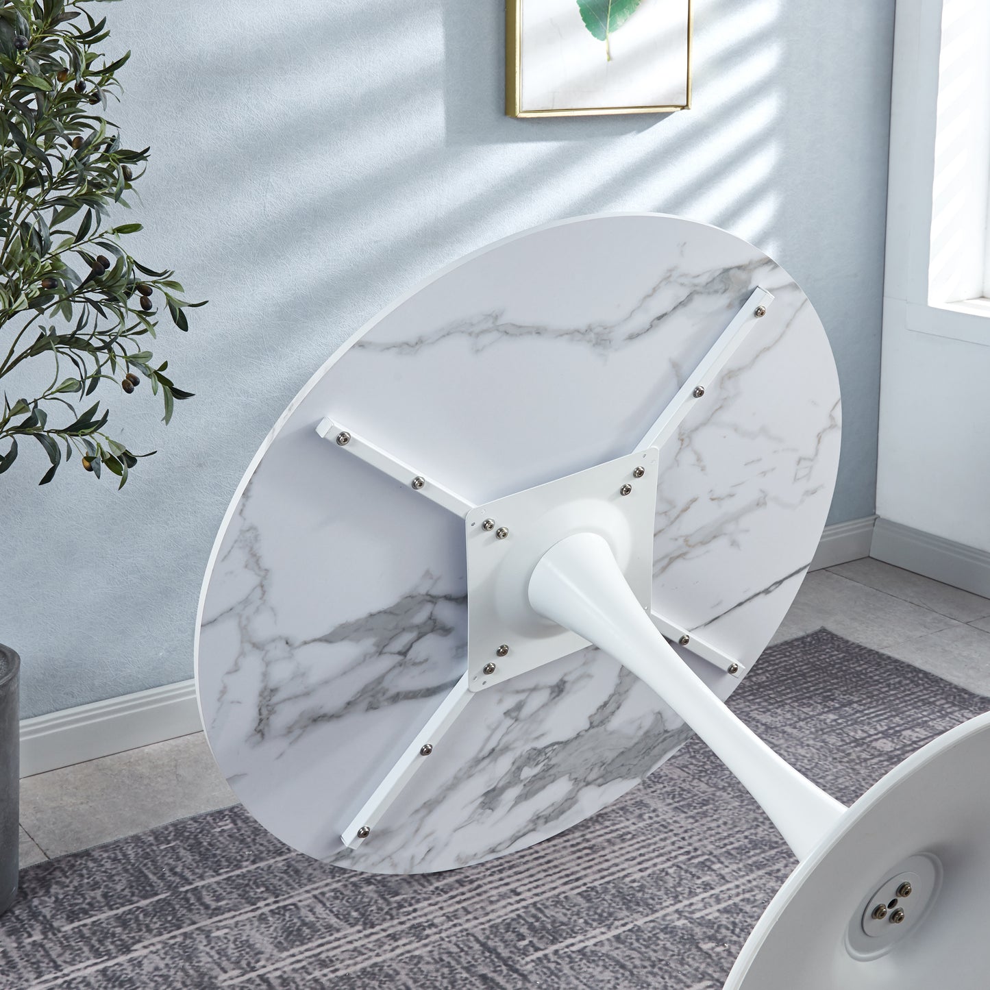DT90 Printed Marble/ Metal Top Dining Table