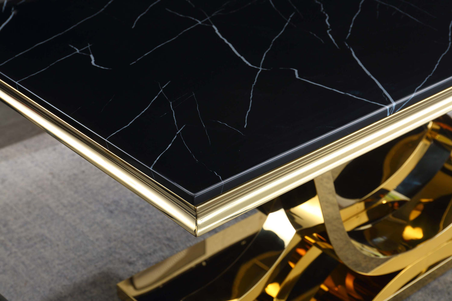 RDT315 Solid Marble/ Tempered Glass Top Rectangular Dining Table