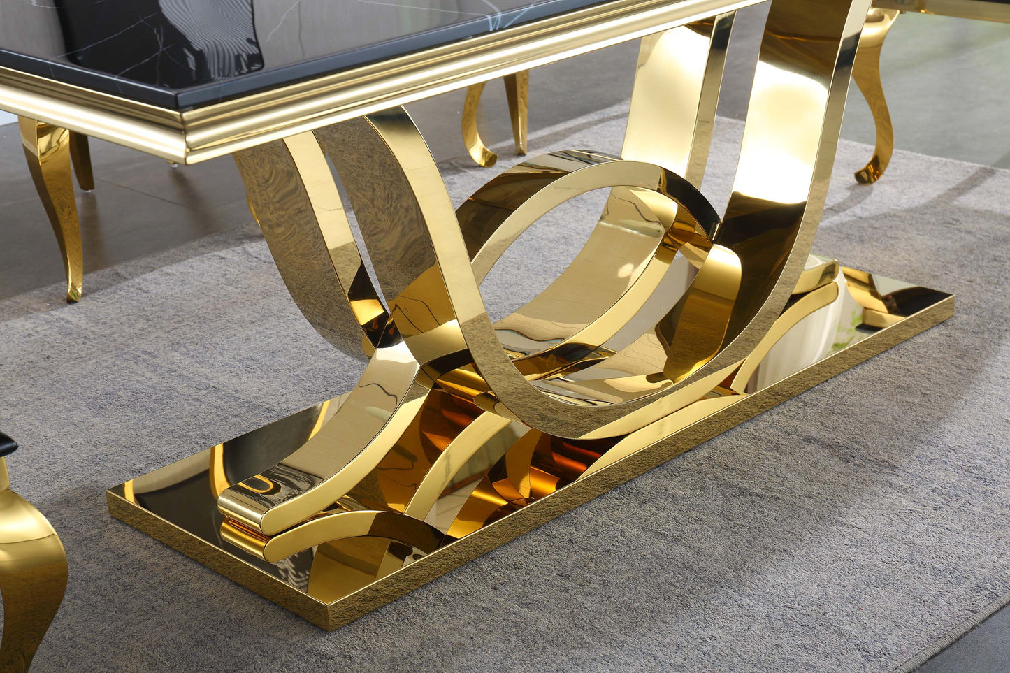 RDT315 Solid Marble/ Tempered Glass Top Rectangular Dining Table