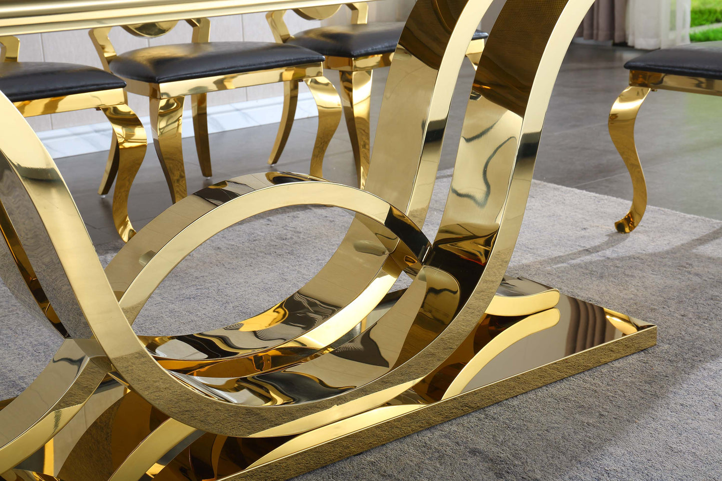 RDT315 Solid Marble/ Tempered Glass Top Rectangular Dining Table