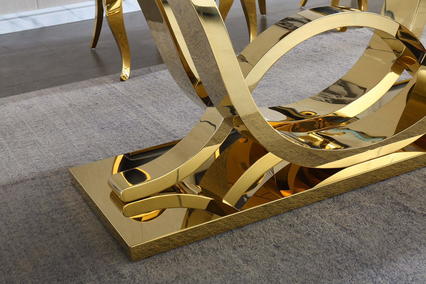 RDT315 Solid Marble/ Tempered Glass Top Rectangular Dining Table