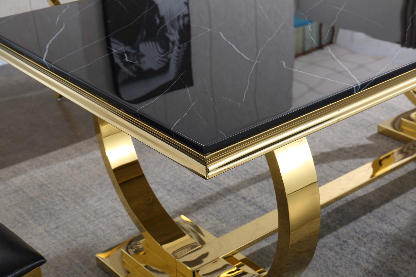 RDT316 Solid Marble Dining Table with Gold/Silver Metal Base