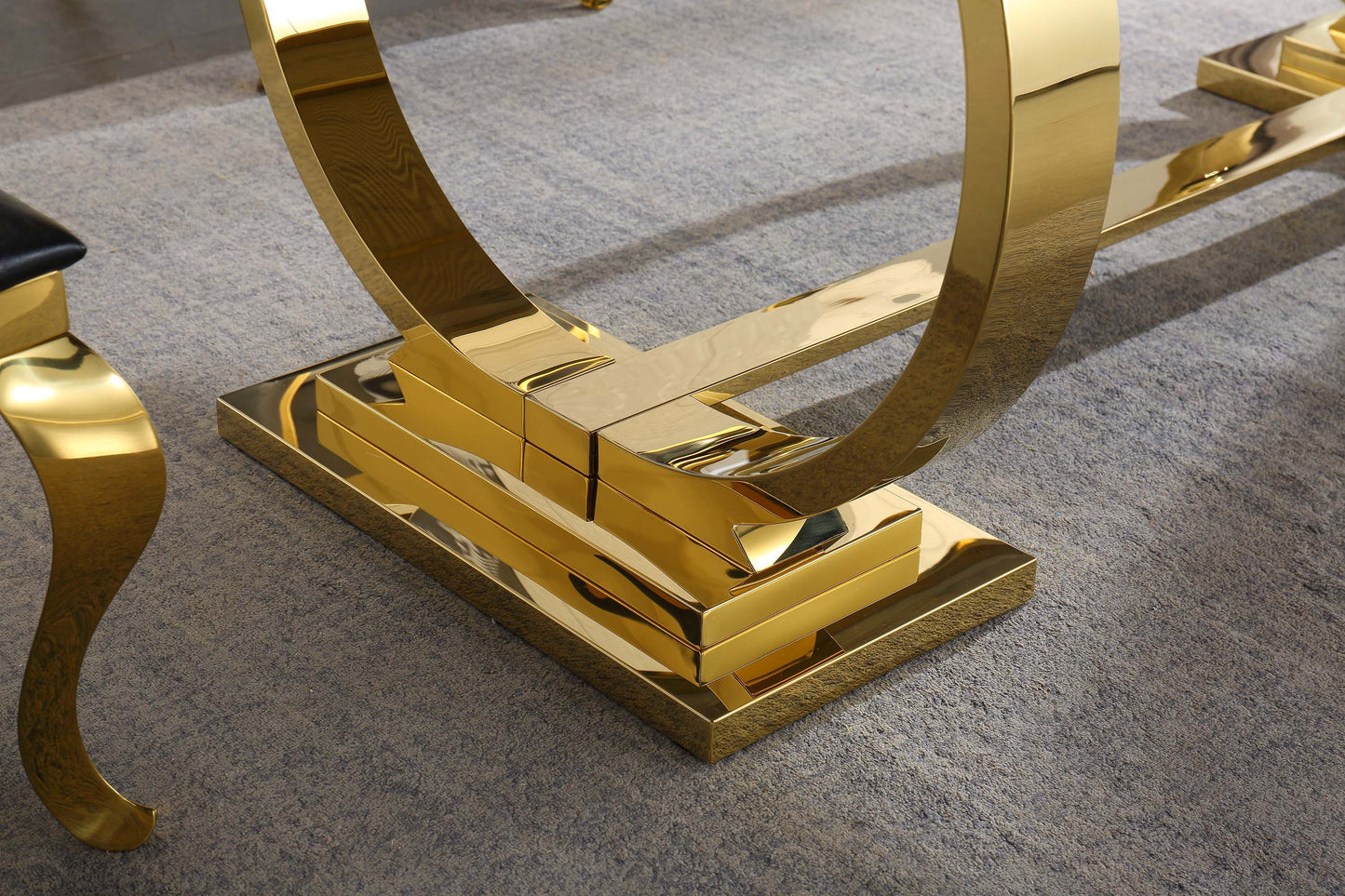 RDT316 Solid Marble Dining Table with Gold/Silver Metal Base