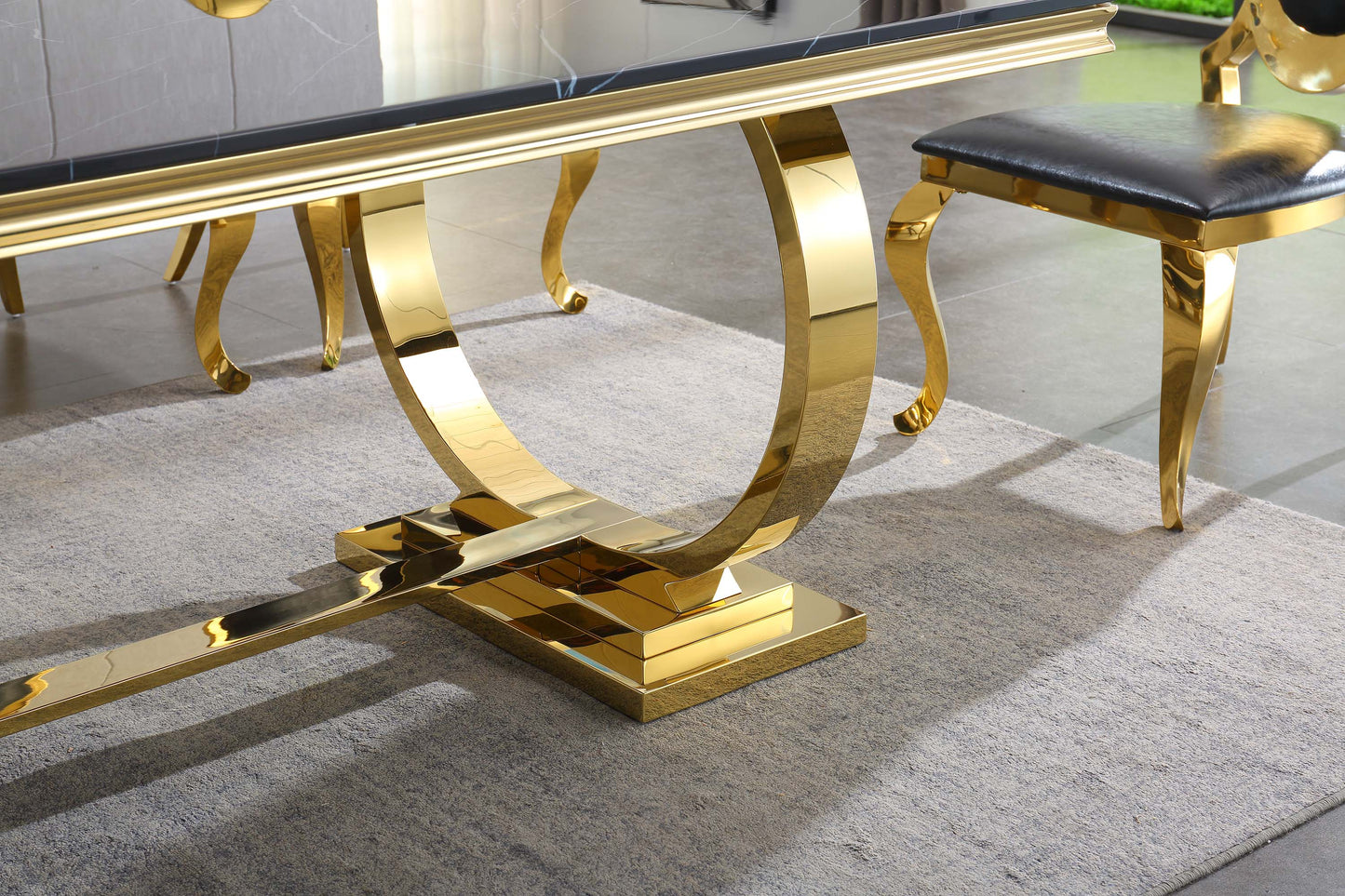 RDT316 Solid Marble Dining Table with Gold/Silver Metal Base