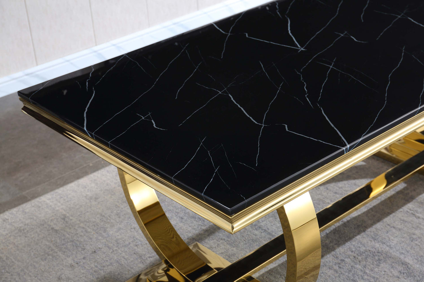 RDT316 Solid Marble Dining Table with Gold/Silver Metal Base
