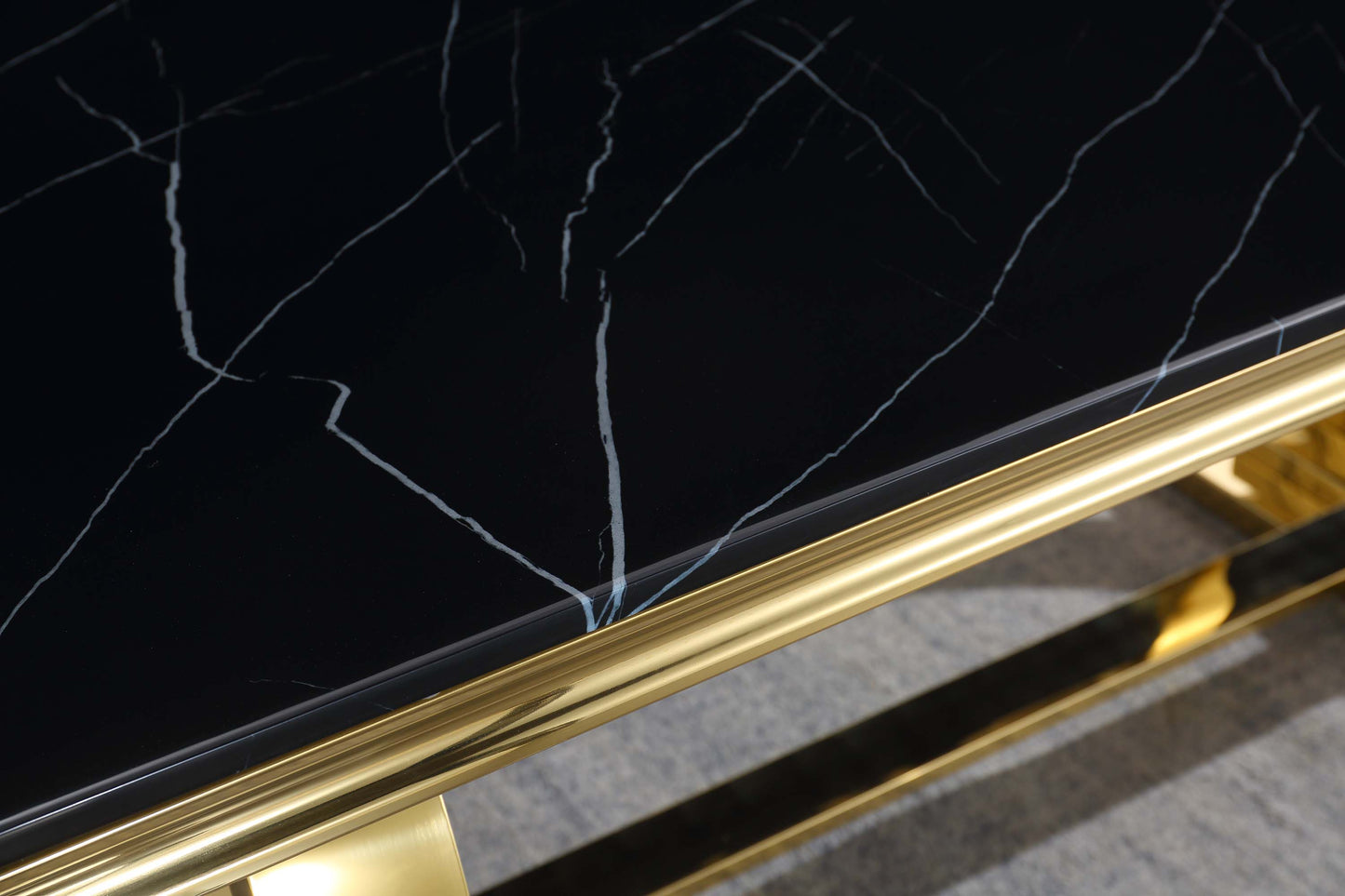 RDT316 Solid Marble Dining Table with Gold/Silver Metal Base