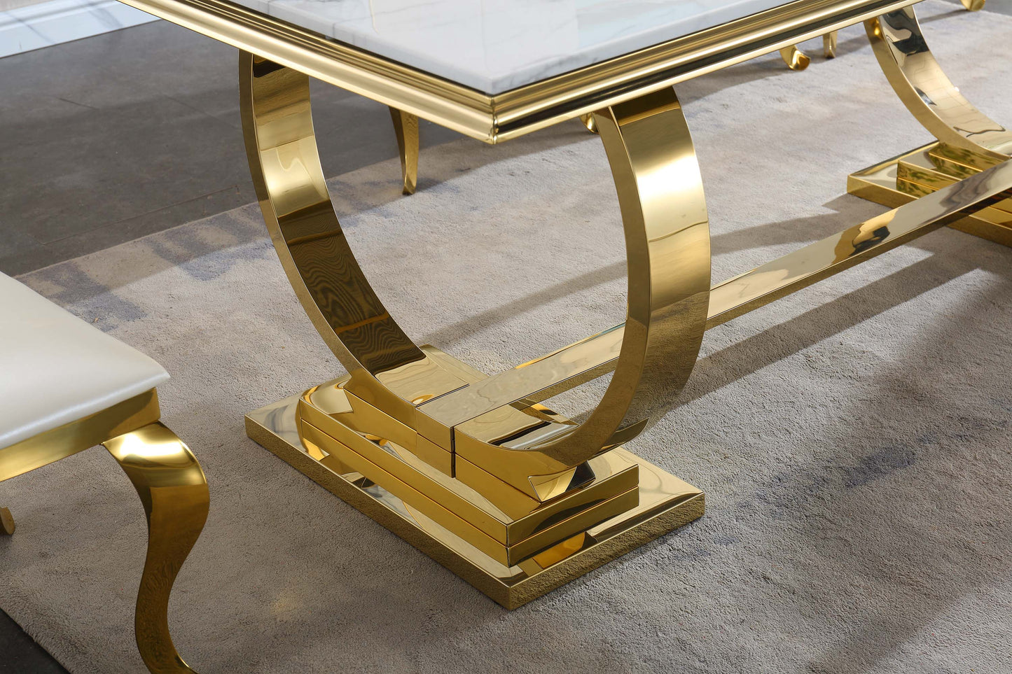 RDT316 Solid Marble Dining Table with Gold/Silver Metal Base
