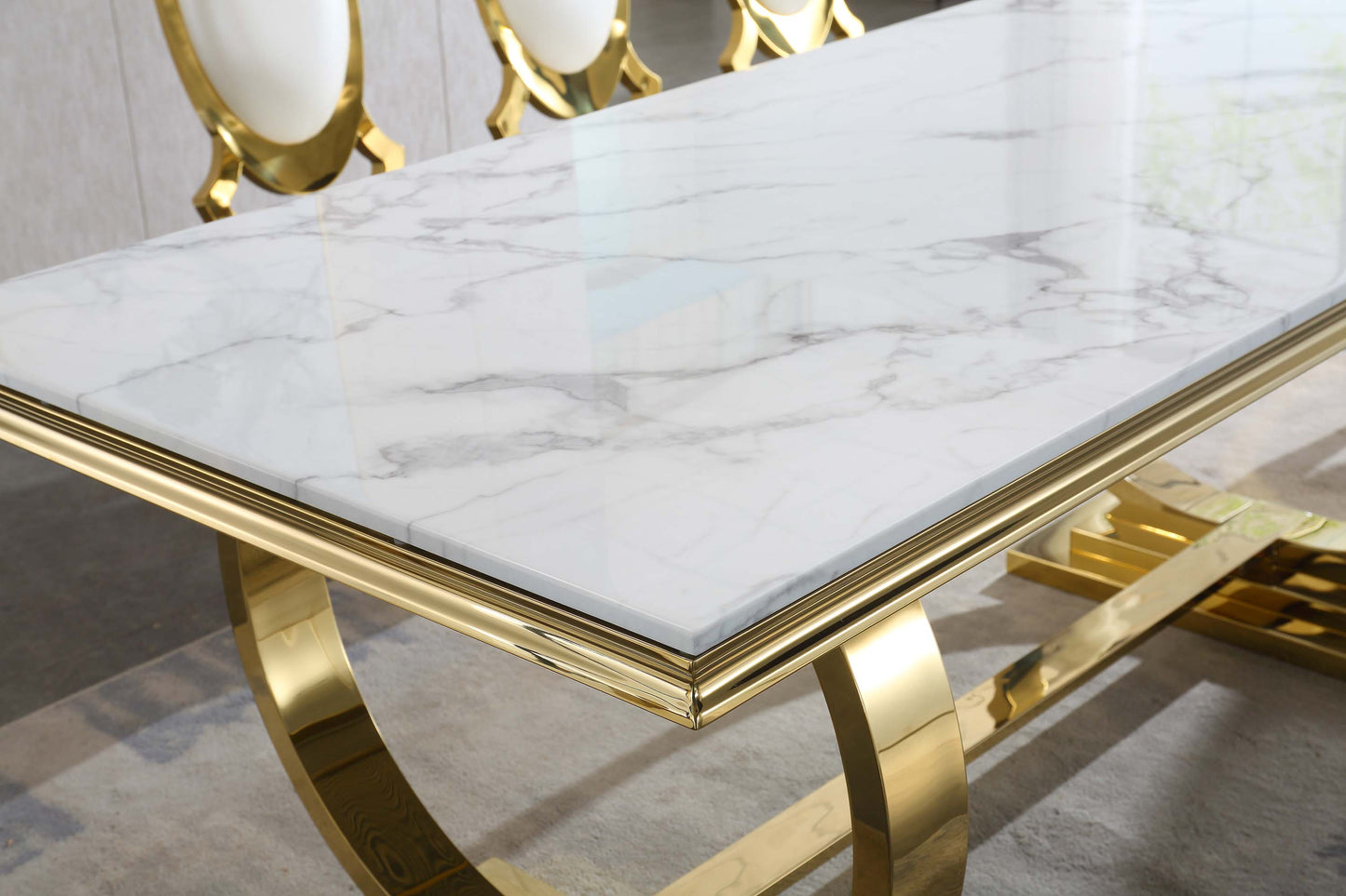 RDT316 Solid Marble Dining Table with Gold/Silver Metal Base